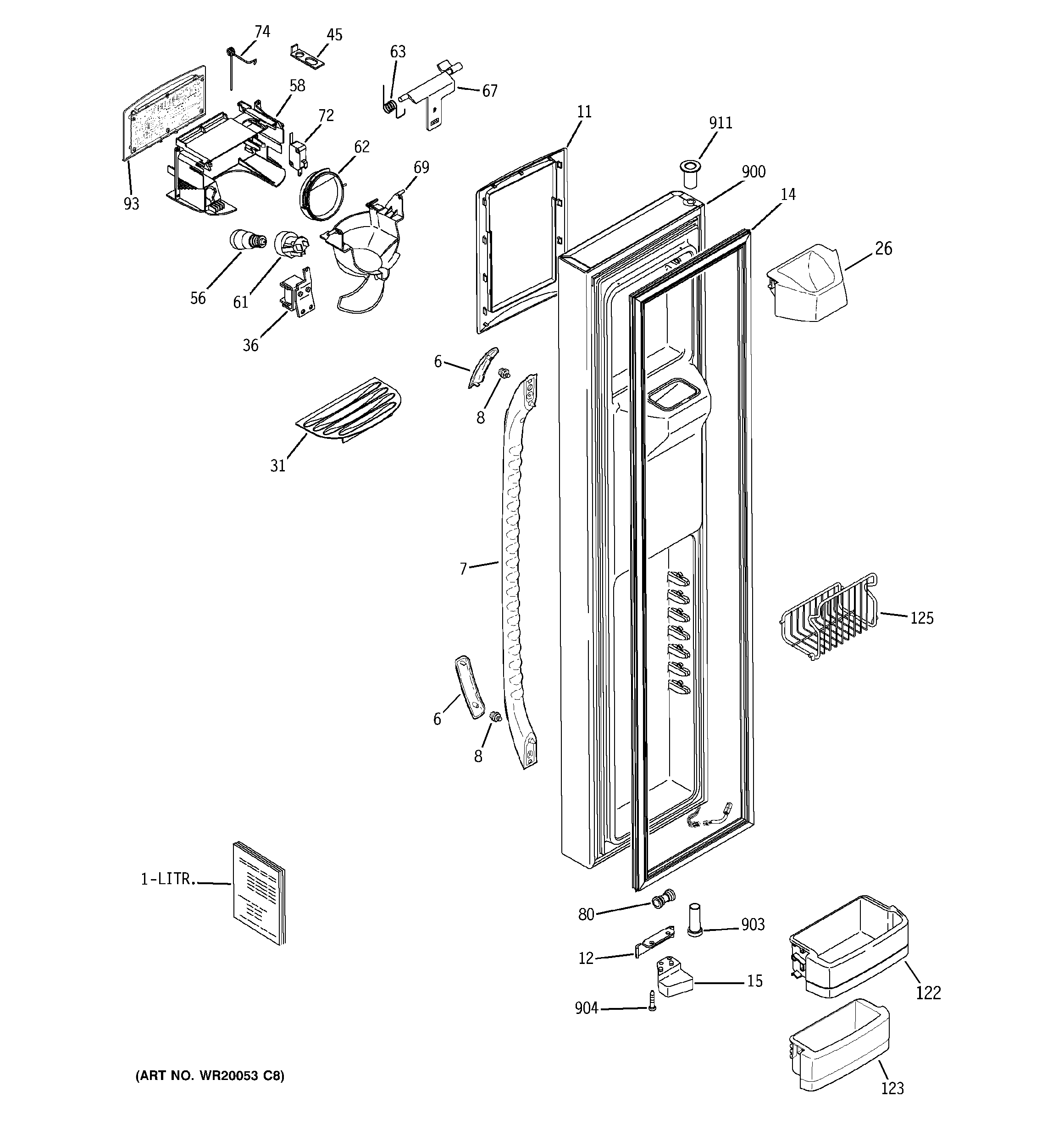 GE GSF25TGWCWW freezer door diagram