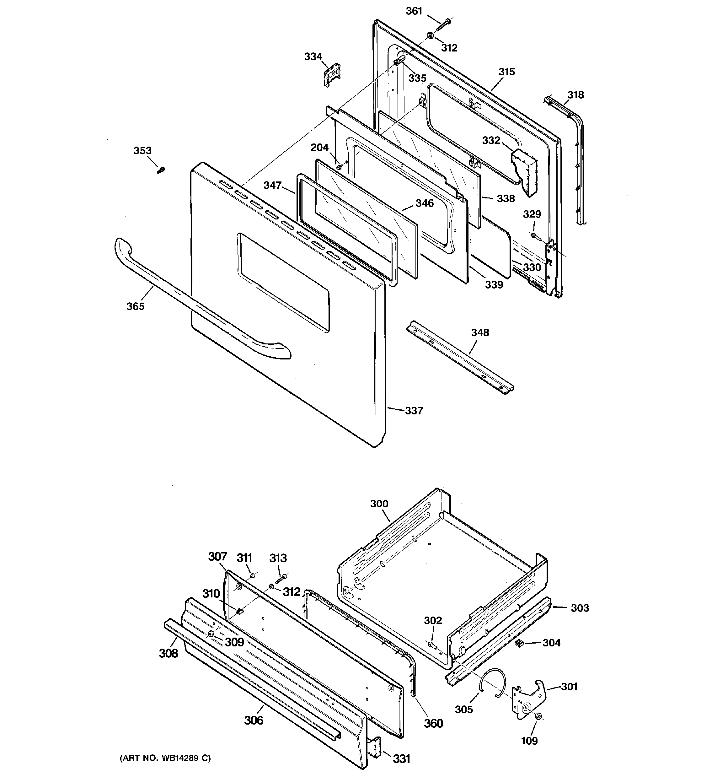 GE JGBS07PEM1CC door & drawer parts diagram