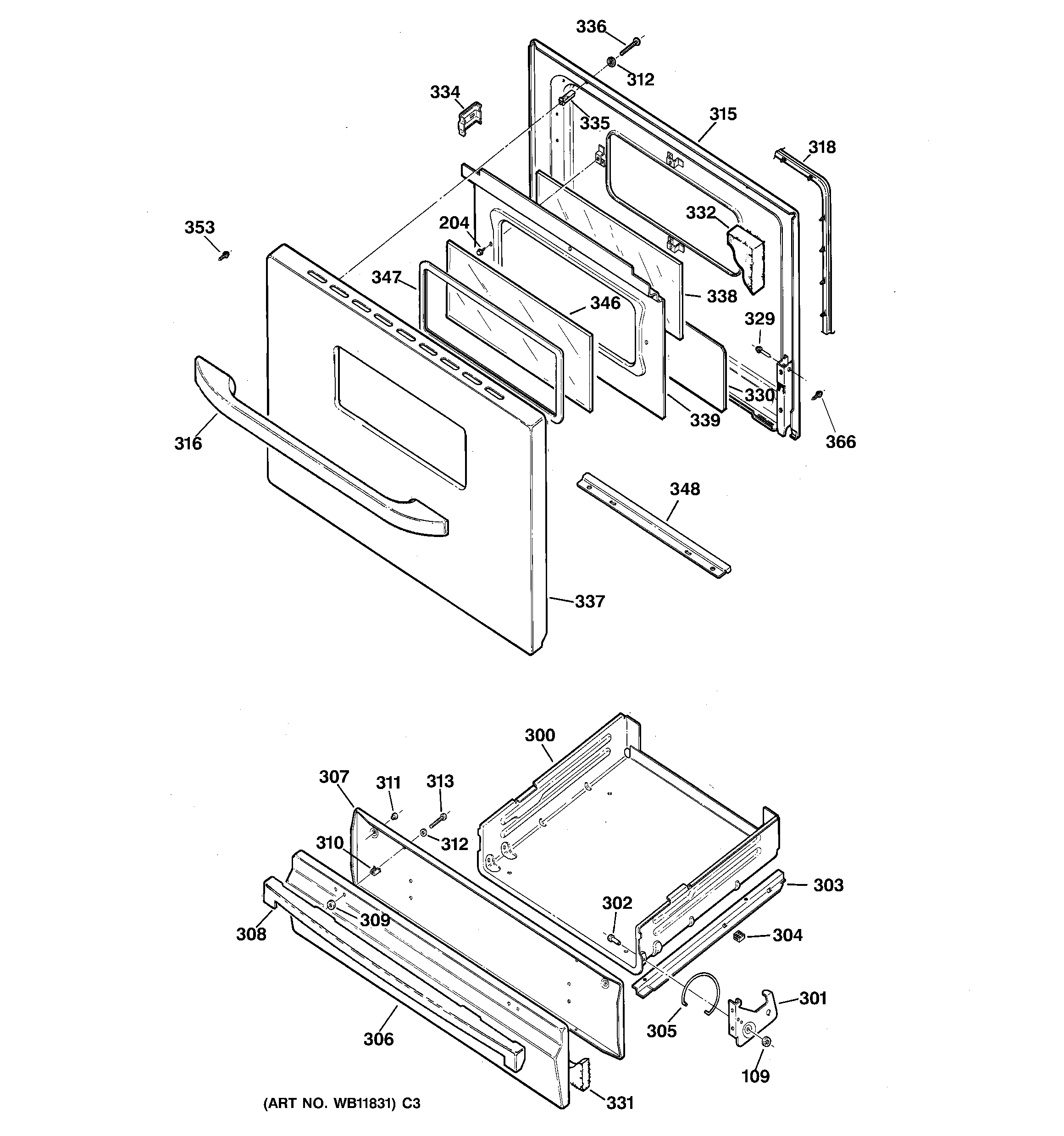GE JGBS21HEH6WW door & drawer parts diagram