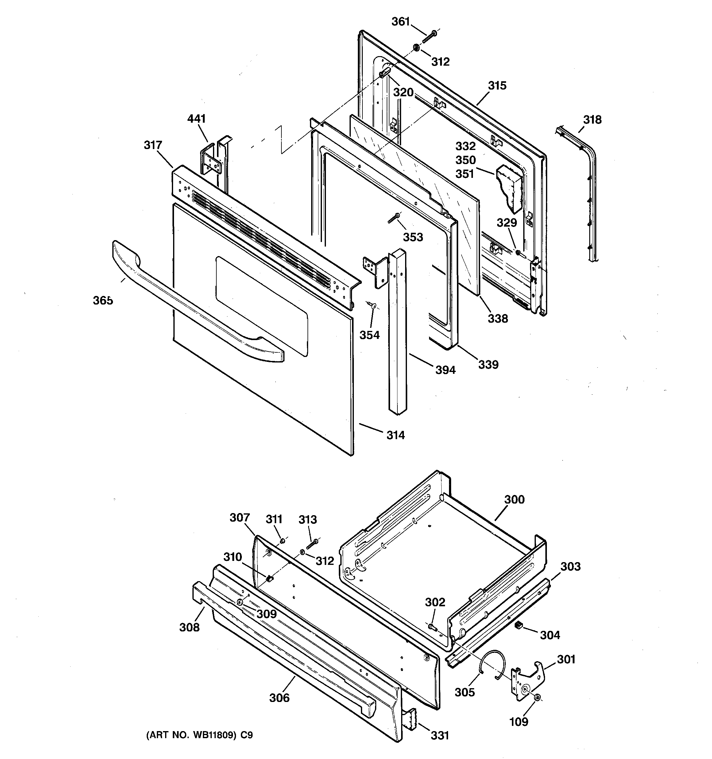 GE JGBS24GEK3SS door & drawer parts diagram