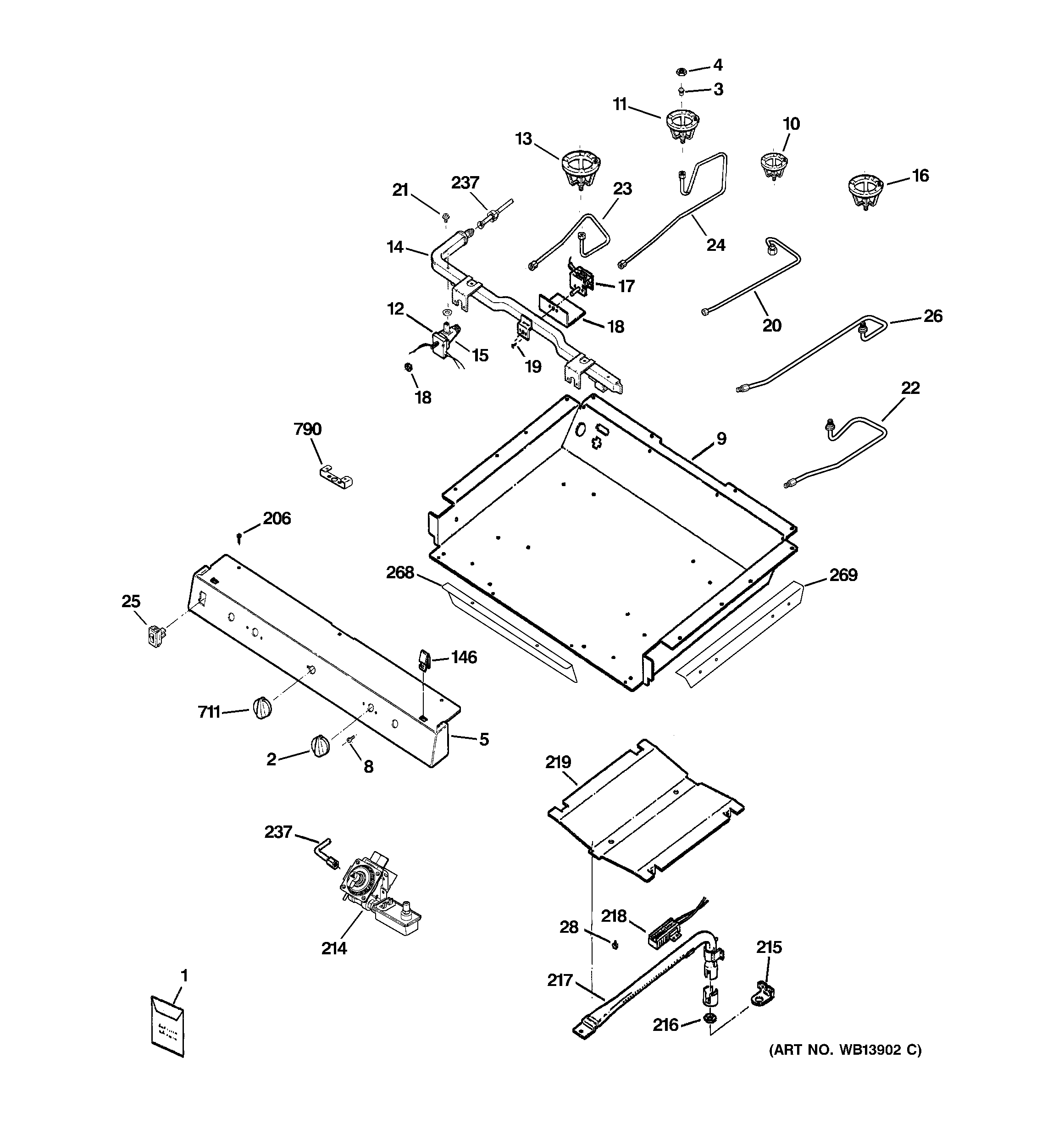 GE JGBS80BEL2BB gas & burner parts diagram