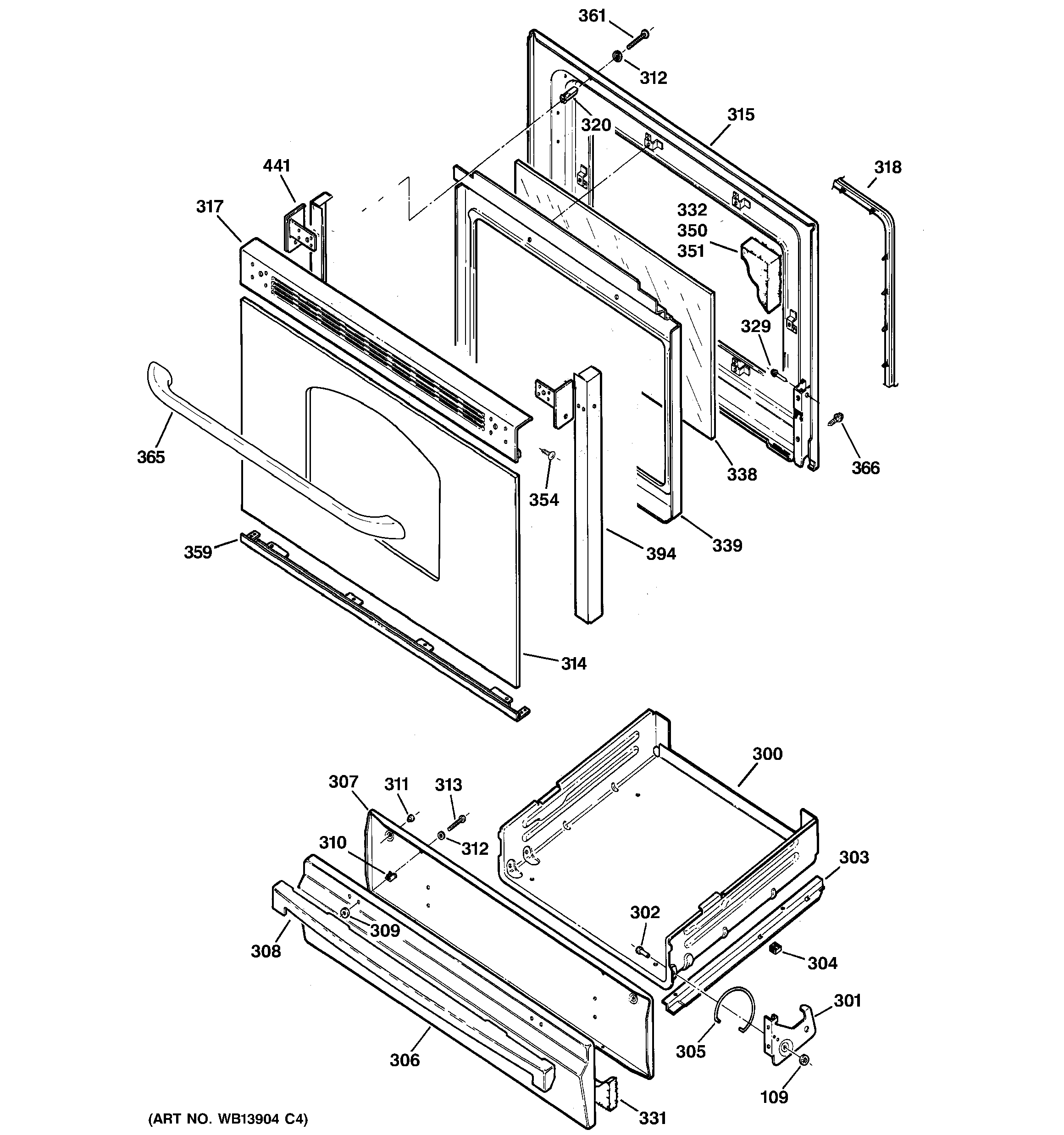 GE JGBS80BEL2BB door & drawer parts diagram