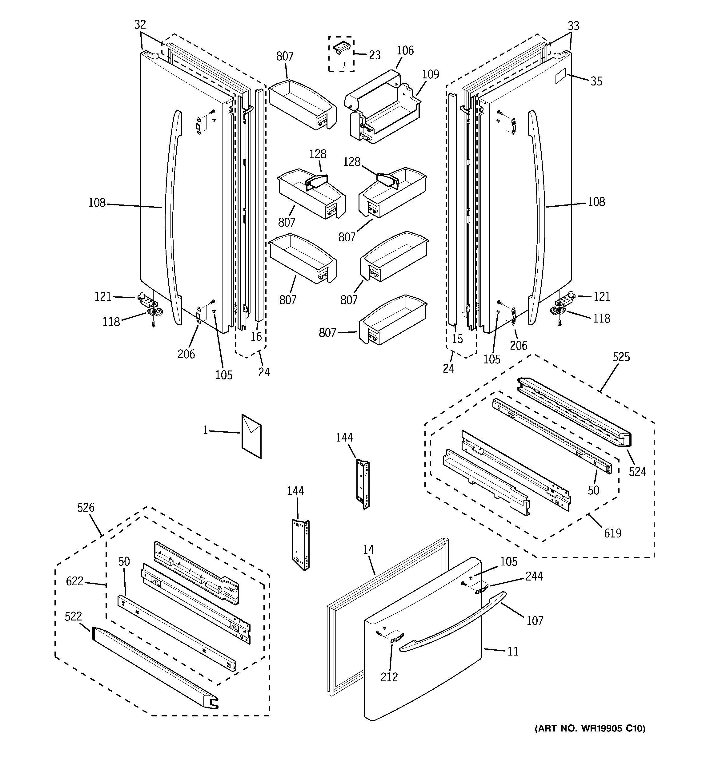 GE PFS22MBSAWW doors diagram