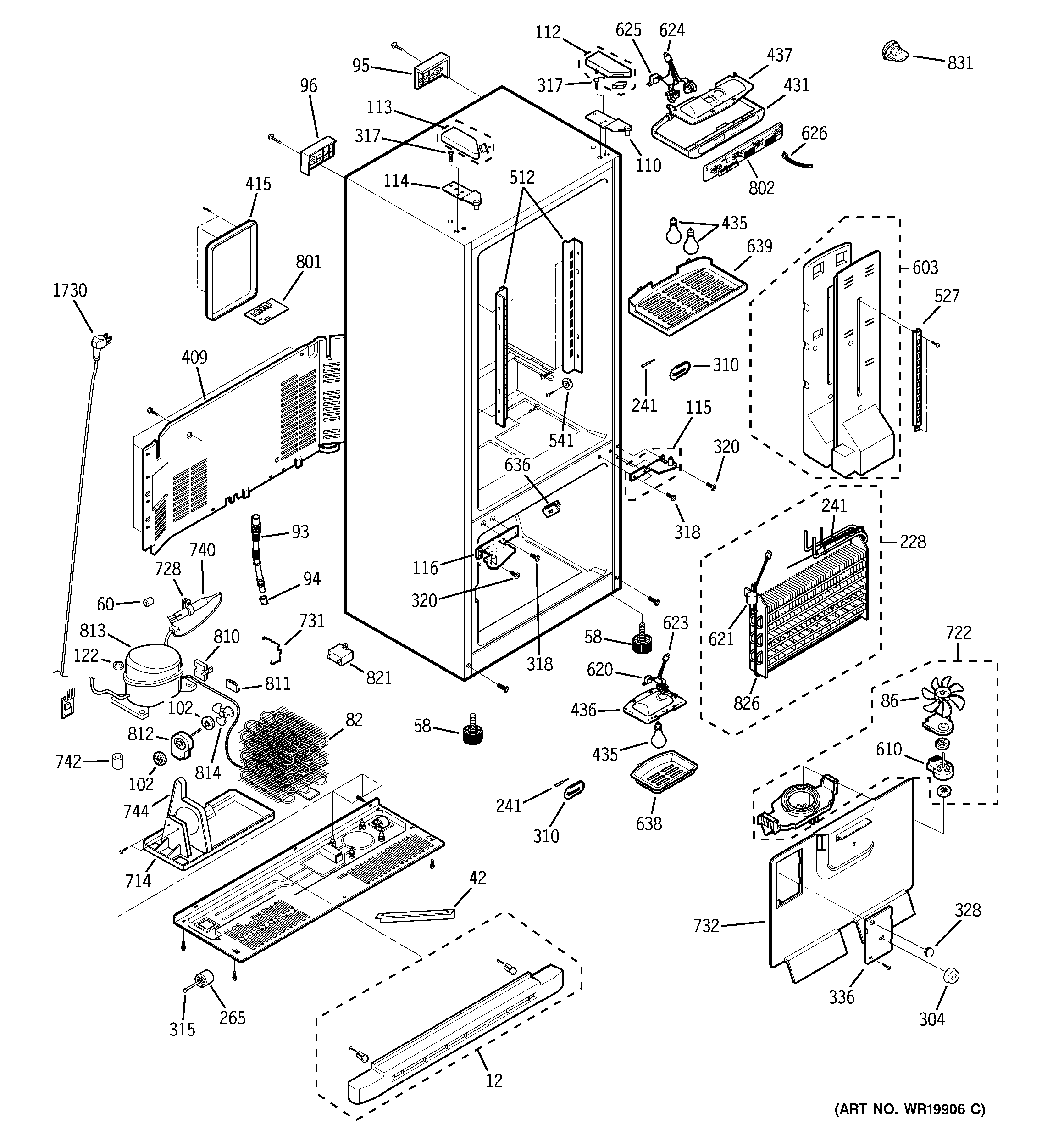 GE PFS22MBSAWW cabinet diagram