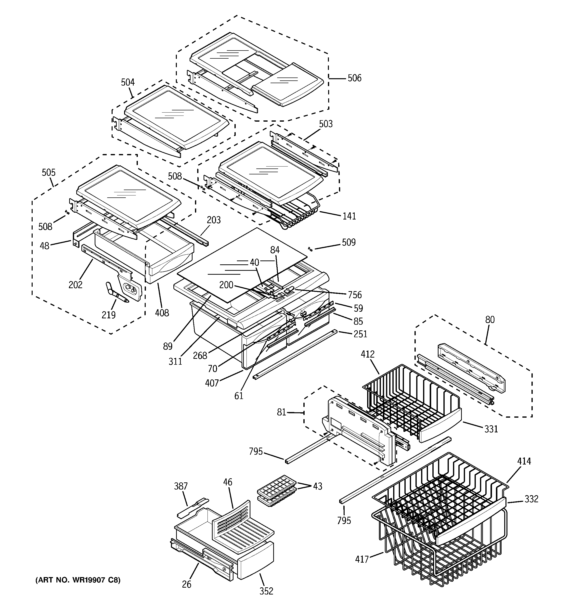 GE PFS22MBSAWW shelves diagram