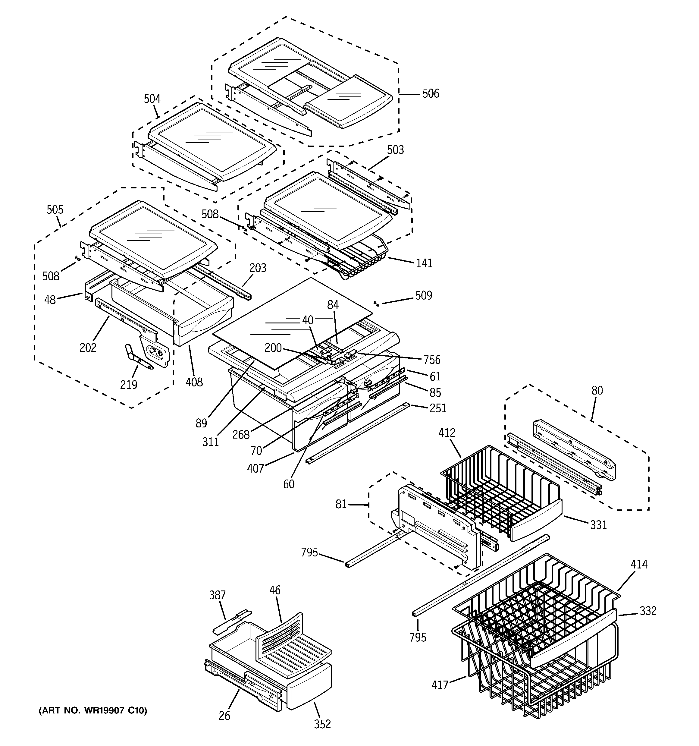 GE PFS22MISBBB shelves diagram