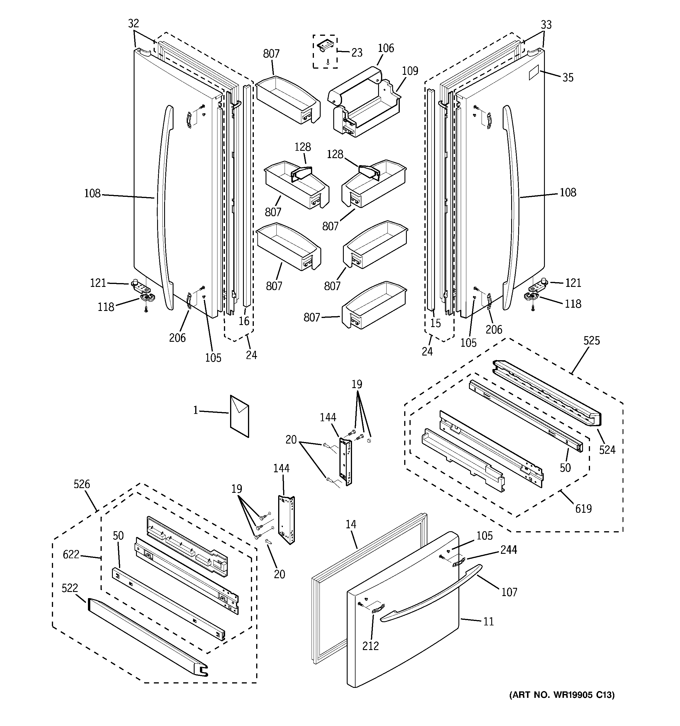GE PFS22MIWAWW doors diagram
