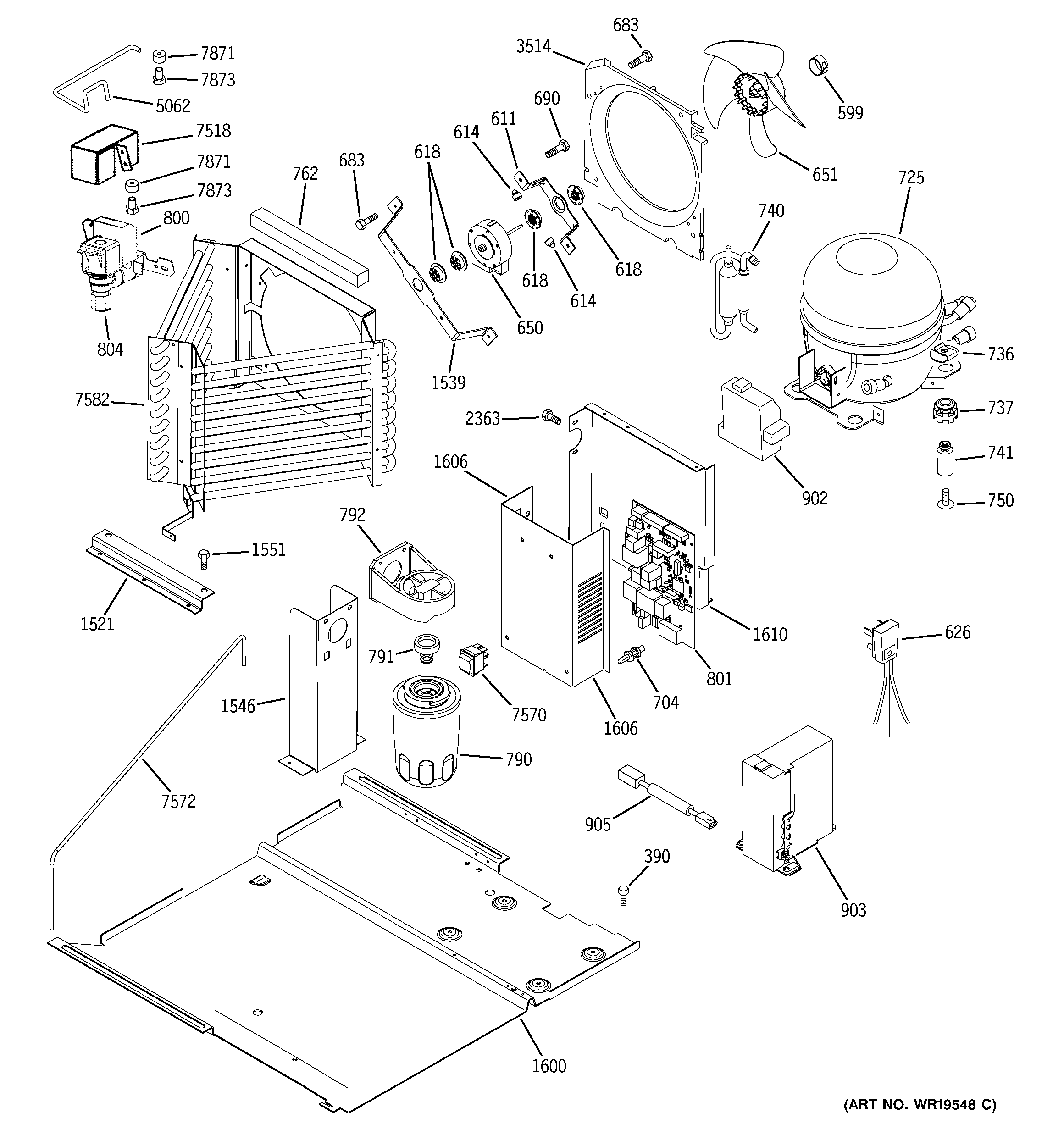 GE ZICS360NRCRH sealed system & mother board diagram