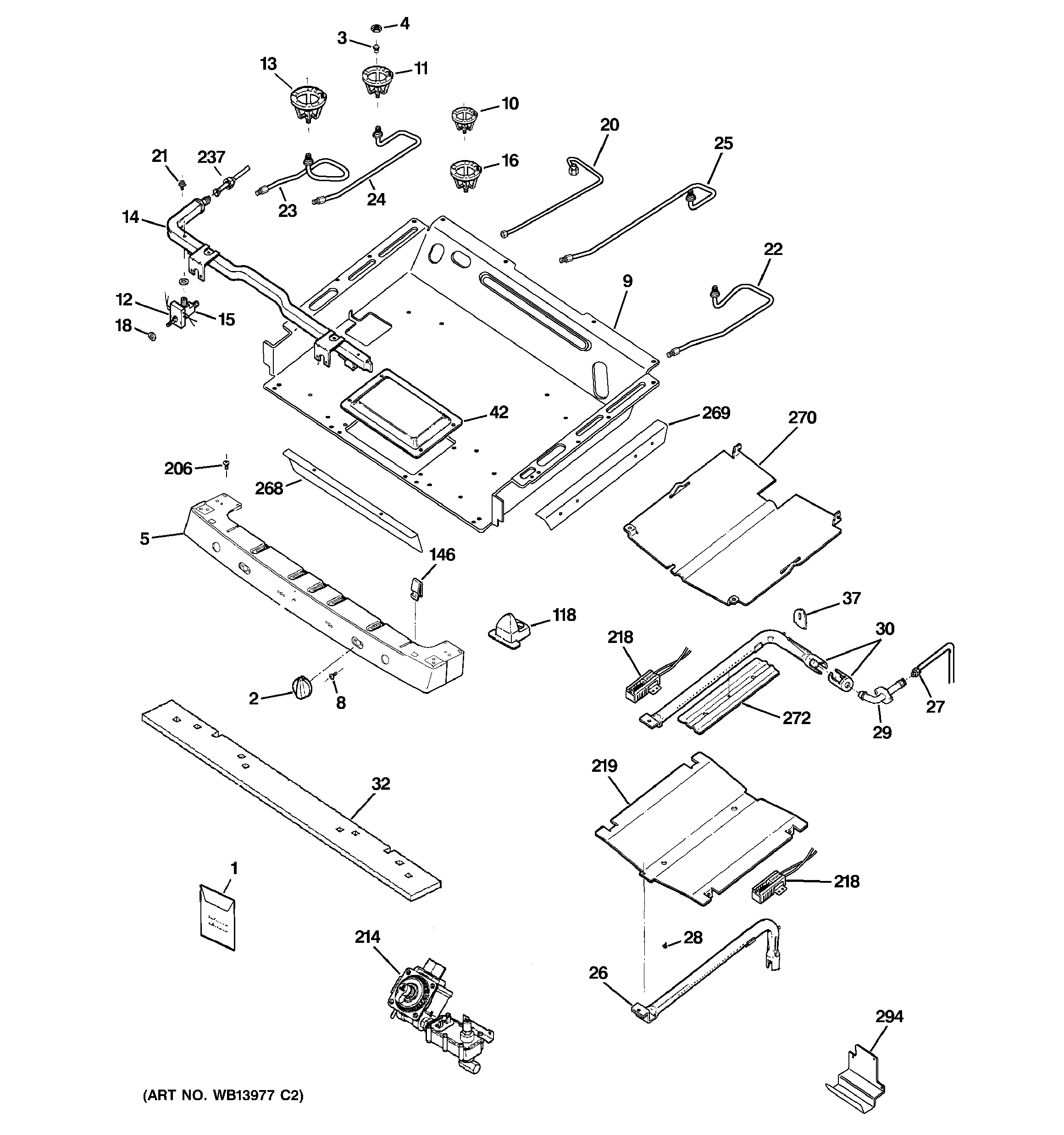 GE JGB908SEL3SS gas & burner parts diagram