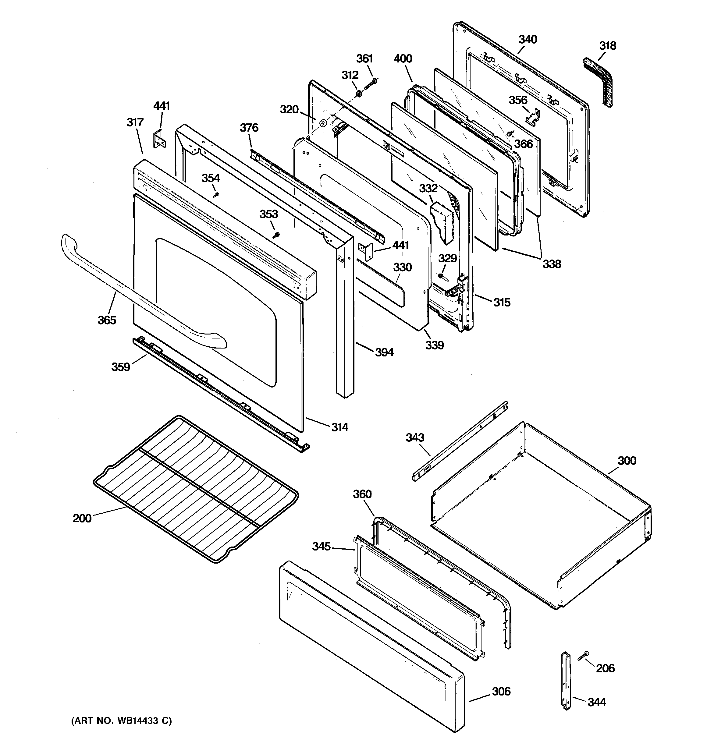GE JGBP85WEL2WW door & drawer parts diagram