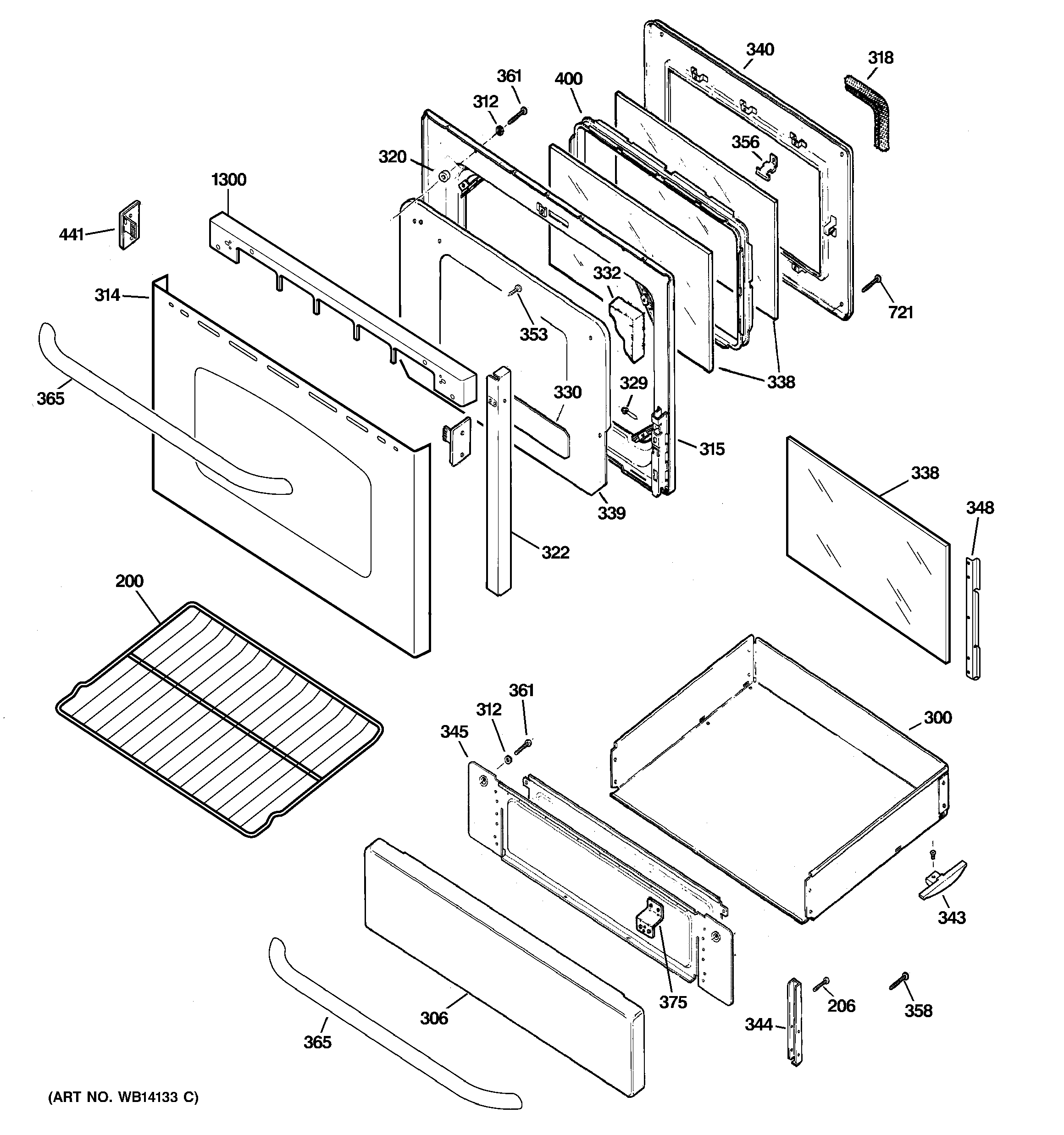GE JGBP87SEM1SS door & drawer parts diagram