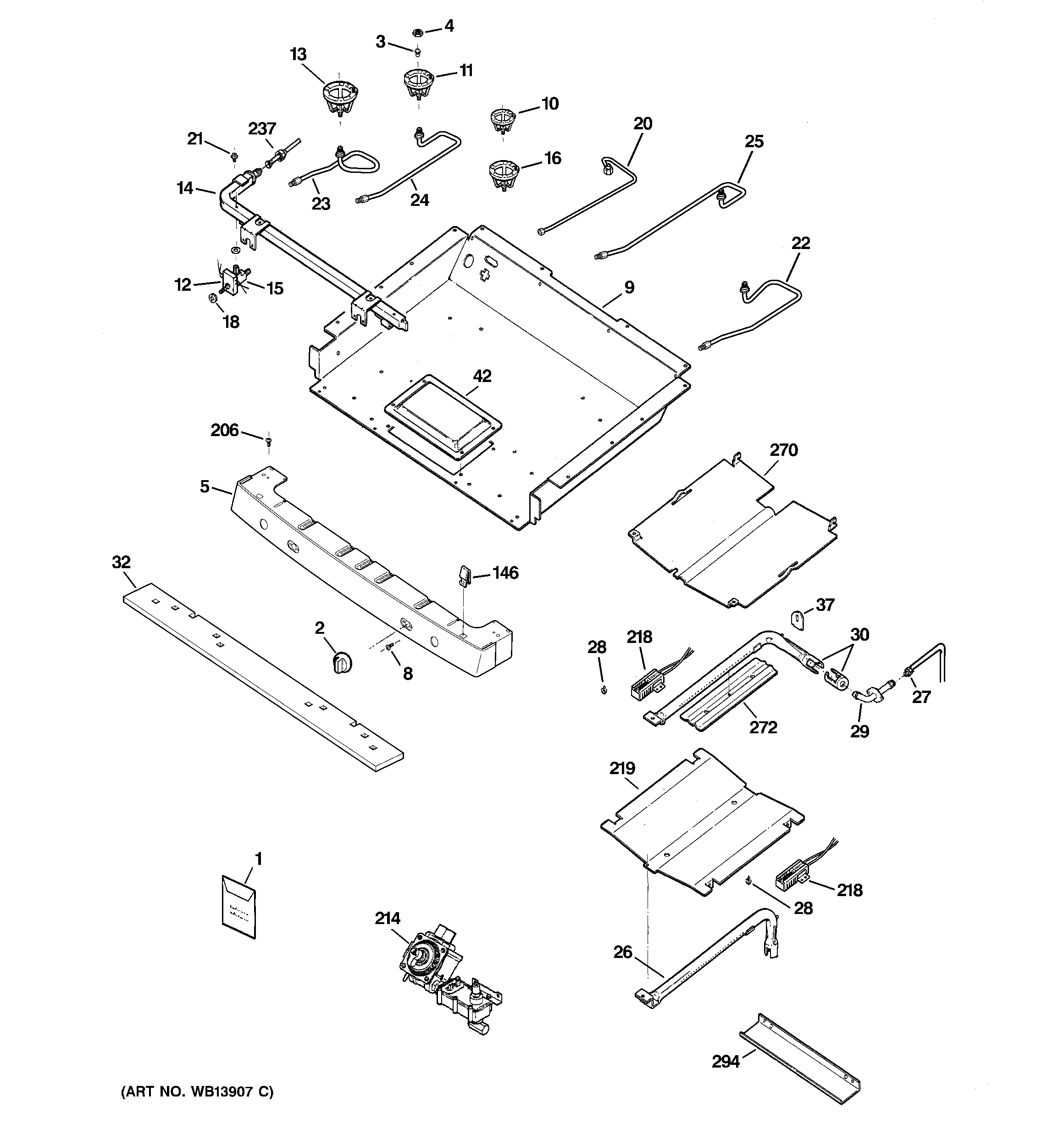 GE JGBP88SEM1SS gas & burner parts diagram