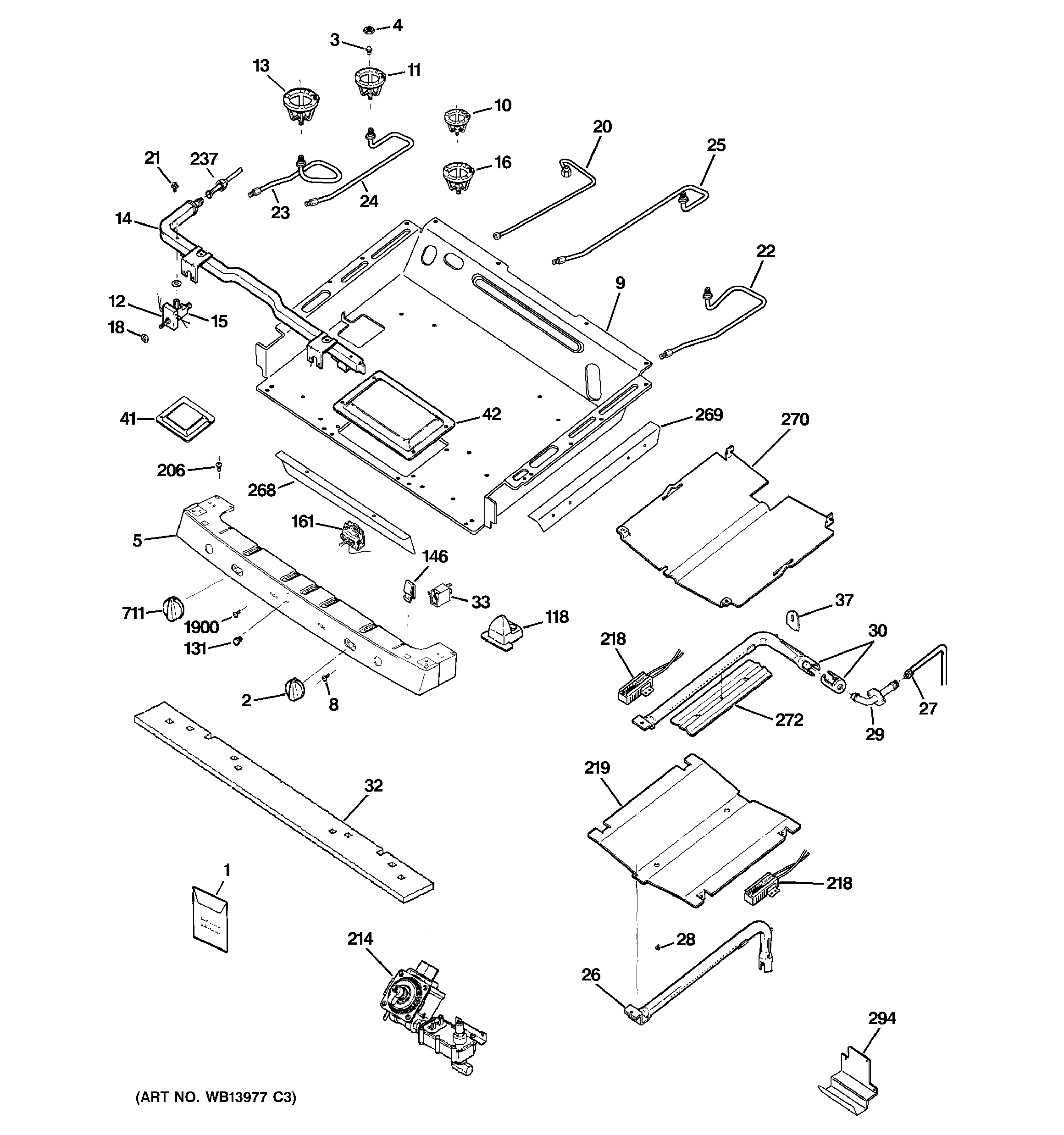 GE PGB918DEM1BB gas & burner parts diagram