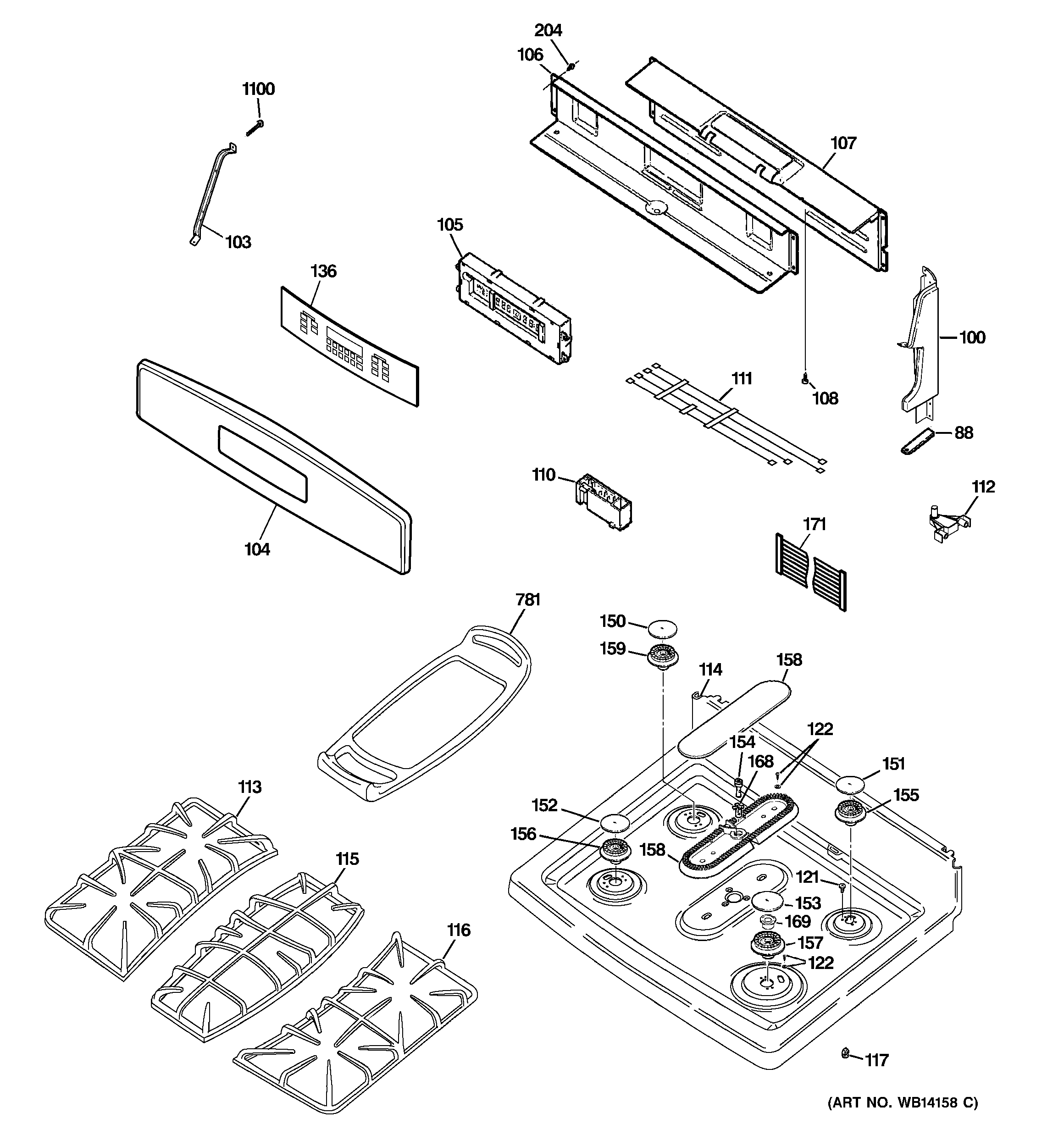 GE PGB918SEM1SS control panel & cooktop diagram