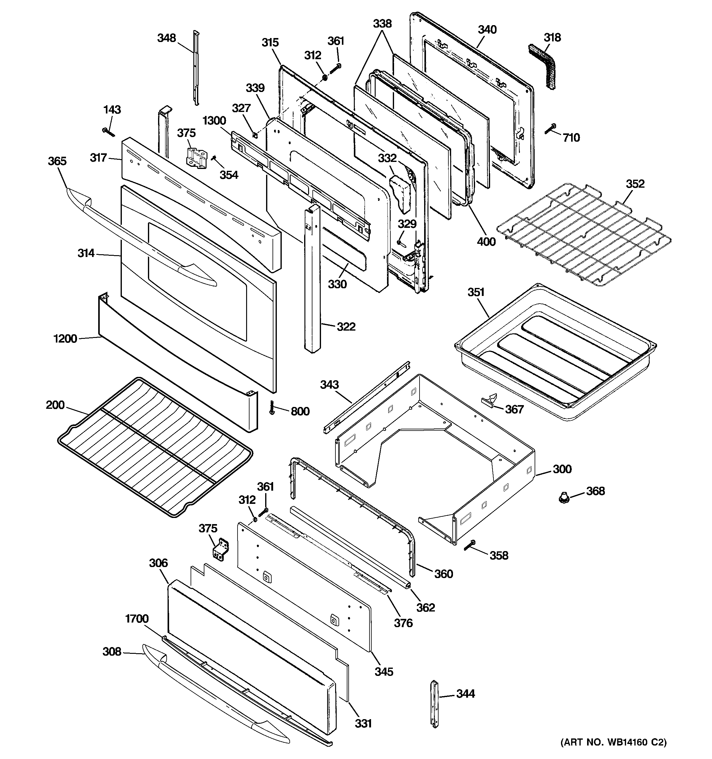 GE PGB918SEM1SS door & drawer parts diagram