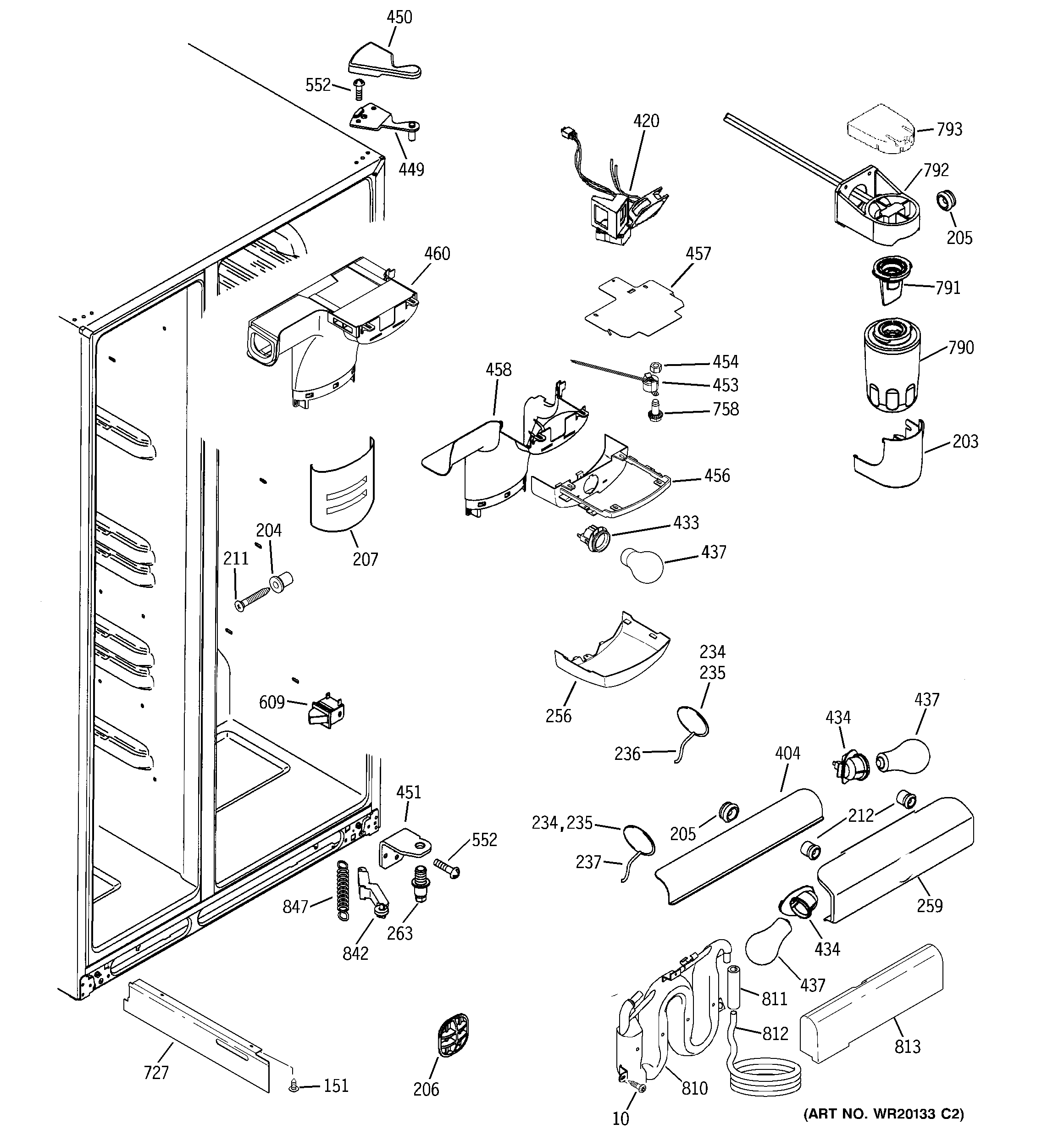 GE GSC23KSWASS fresh food section diagram