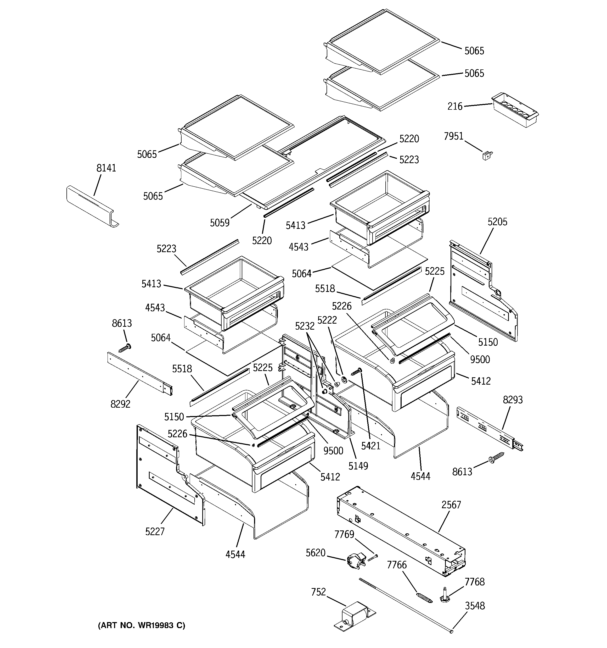 GE ZIC360NRHLH shelves & drawers diagram