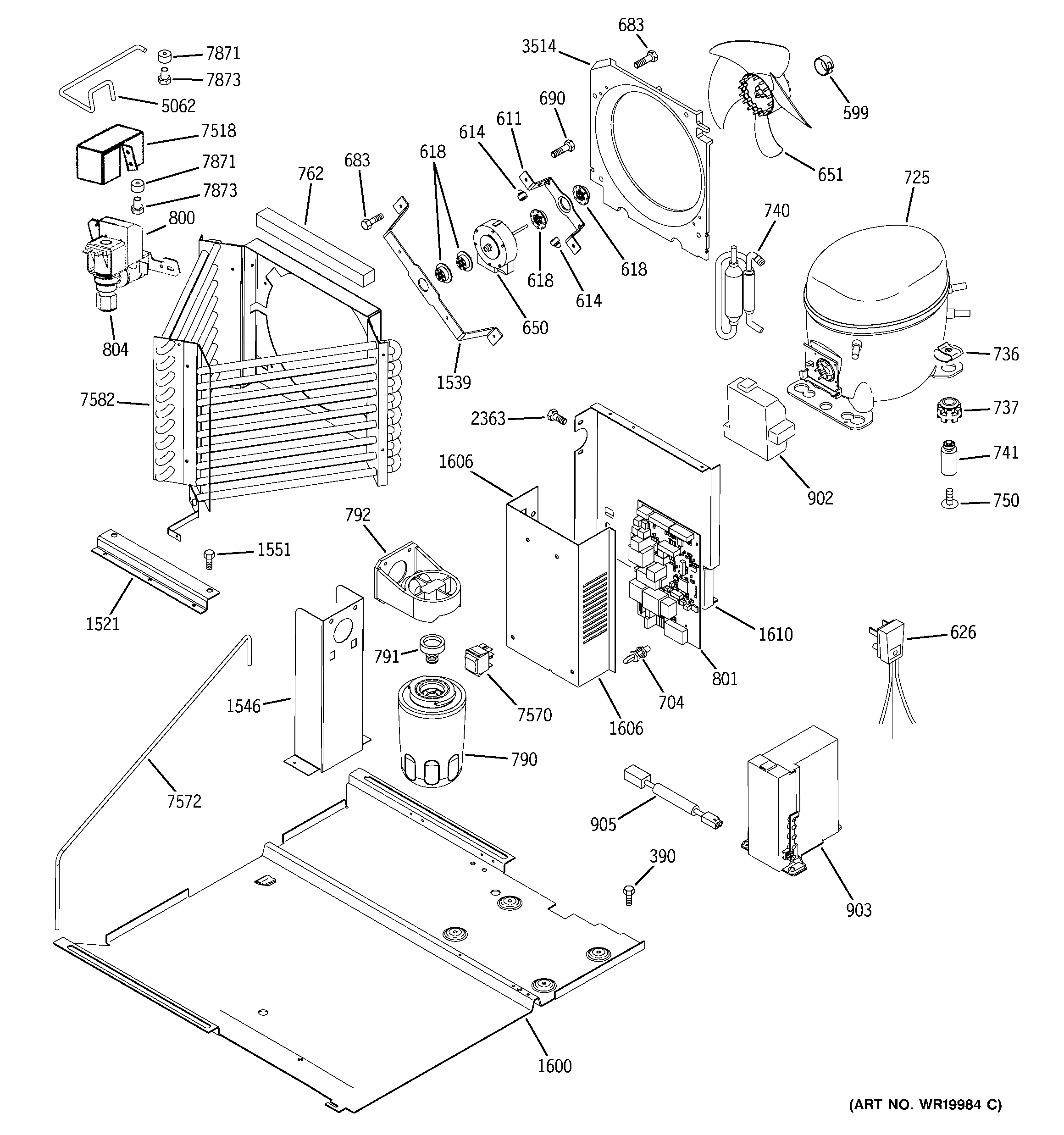 GE ZIC360NRHLH sealed system & mother board diagram