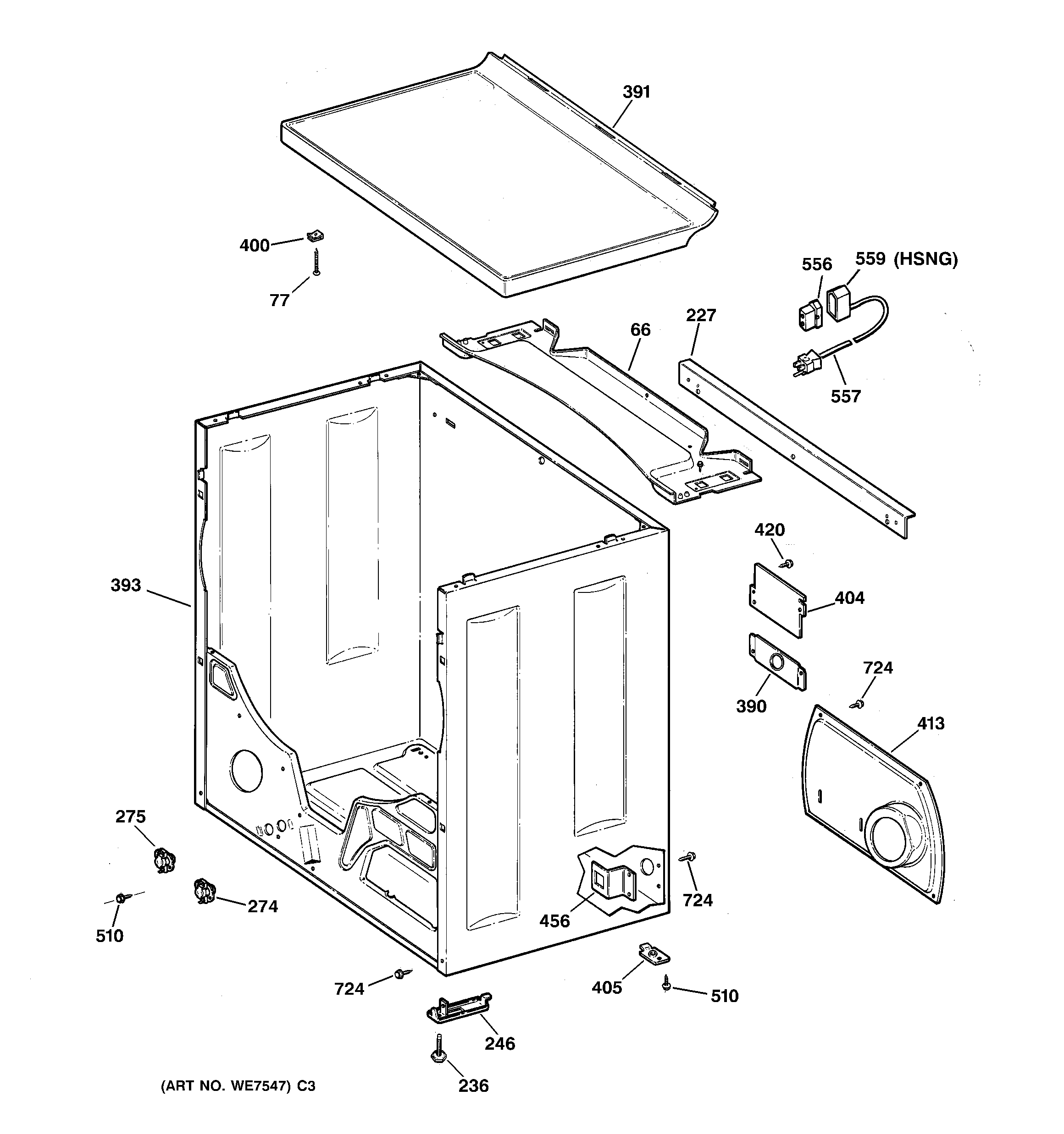 Hotpoint NJLR473GV0WW cabinet diagram