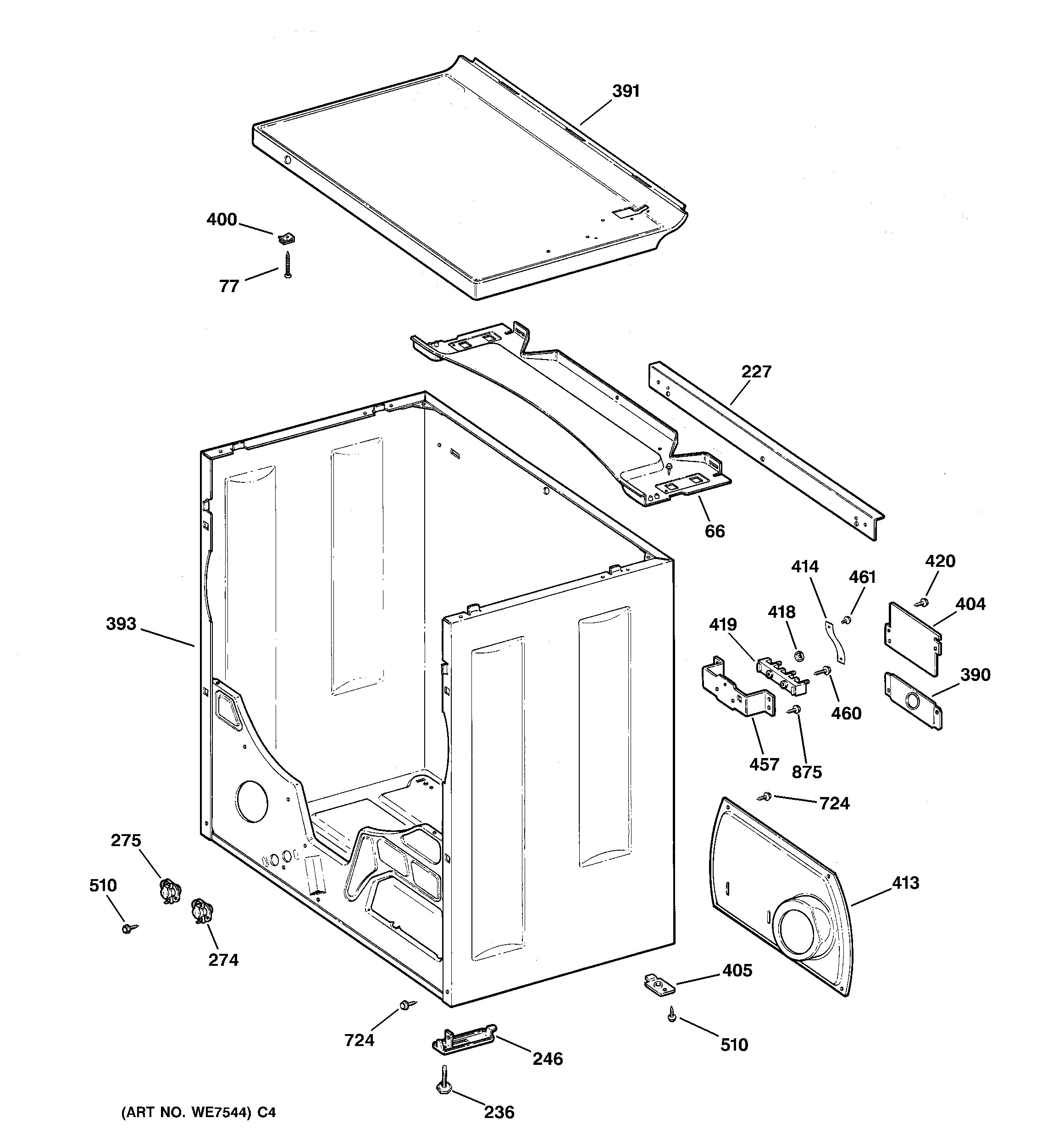 Hotpoint NVLR333EV0WW cabinet & top diagram