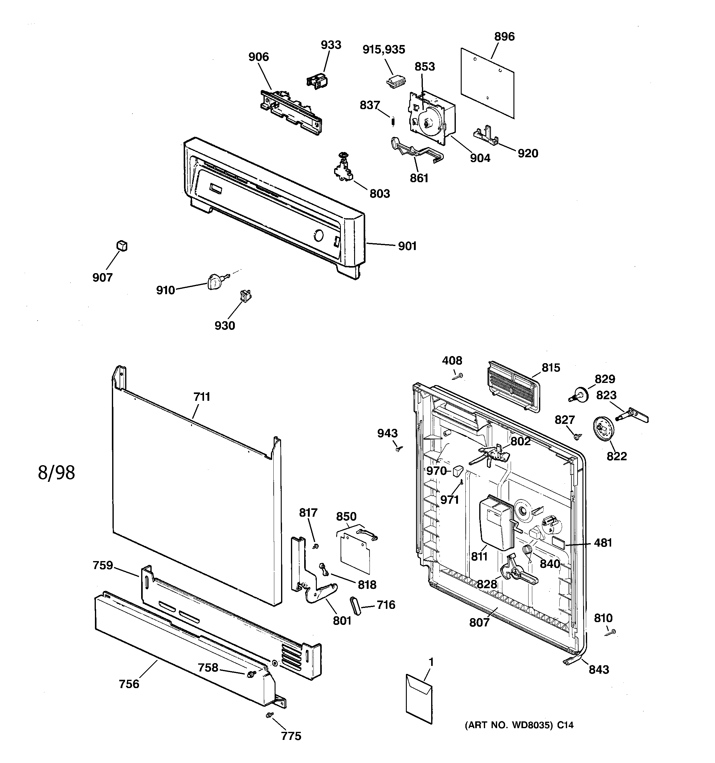 Kenmore 36314371791 escutcheon & door assembly diagram