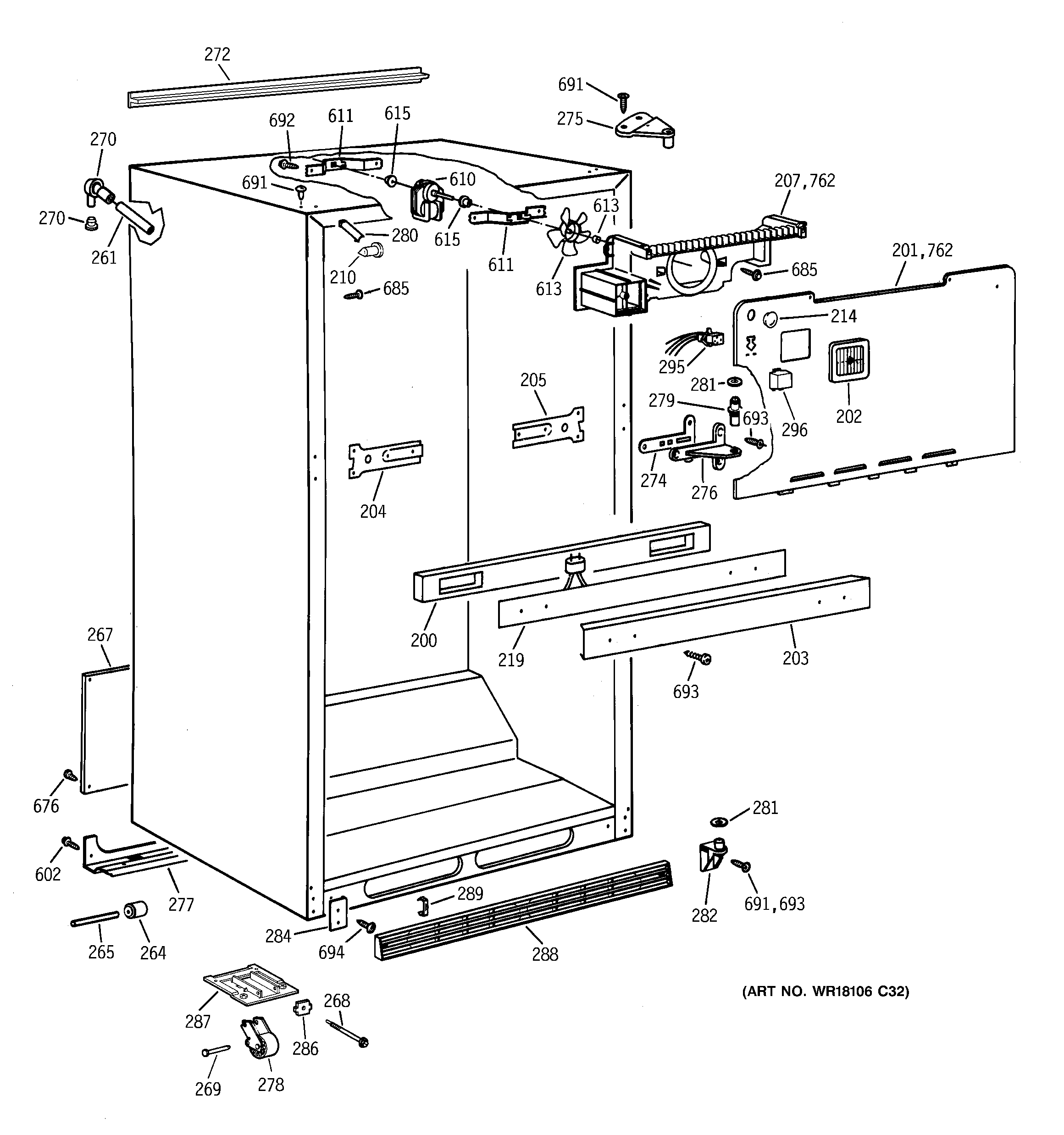 GE TBG24JABGRWW cabinet parts diagram