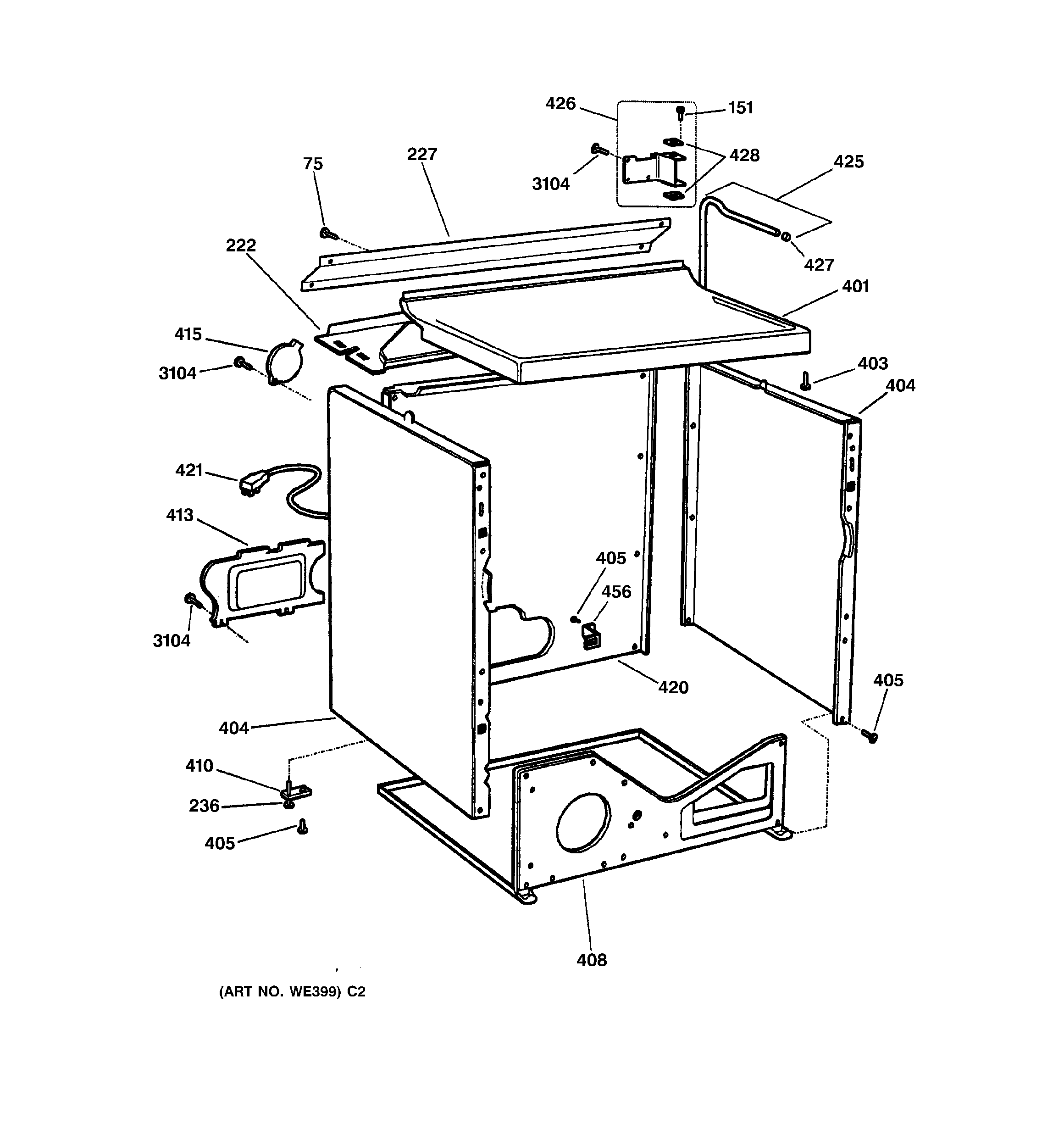 GE DPSF505GW0AA cabinet diagram