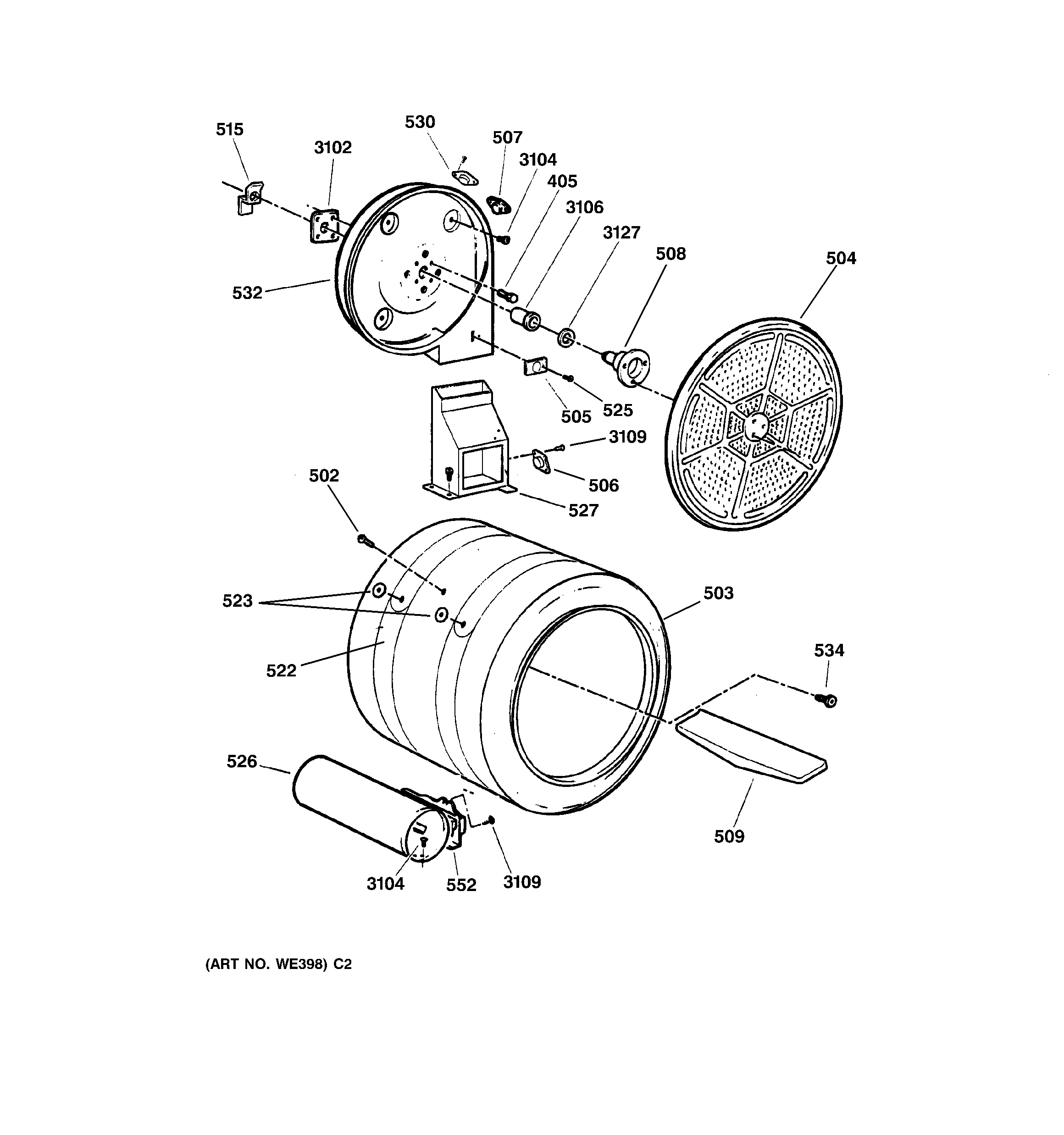 GE DPSF505GW0AA drum diagram
