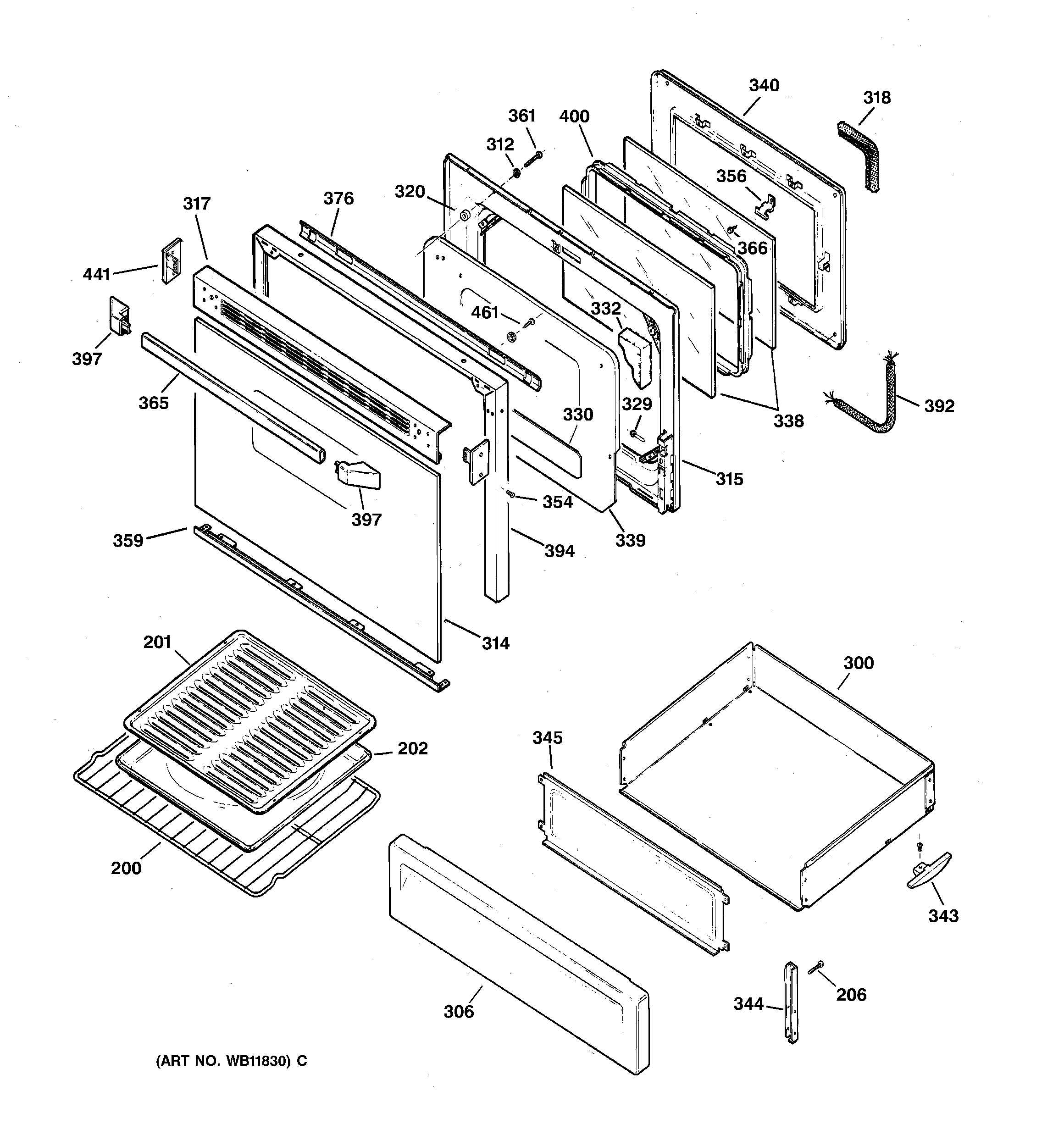 GE JGBP35GZA1WW door & drawer parts diagram