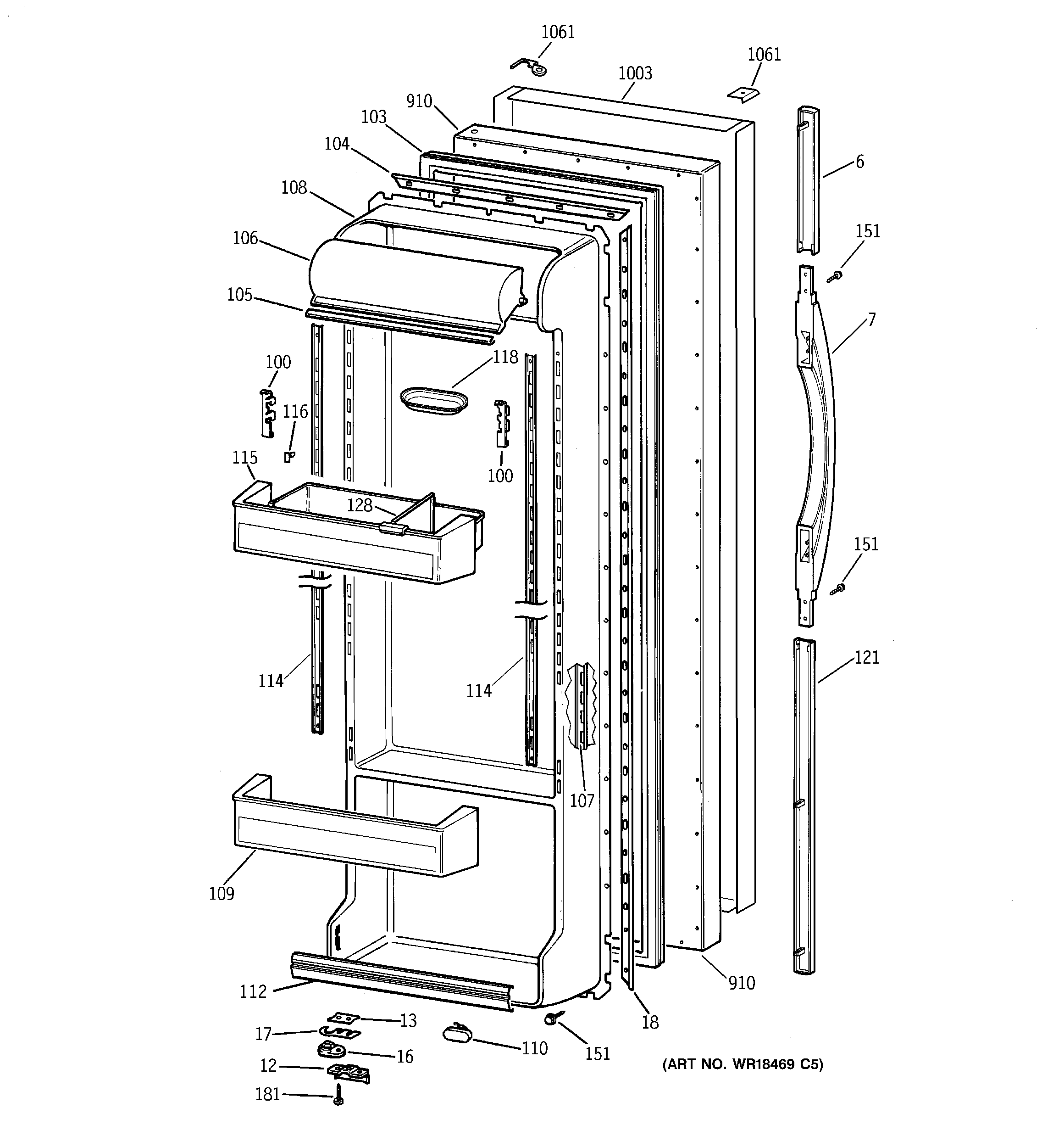 GE TFS25PPBABS fresh food door diagram