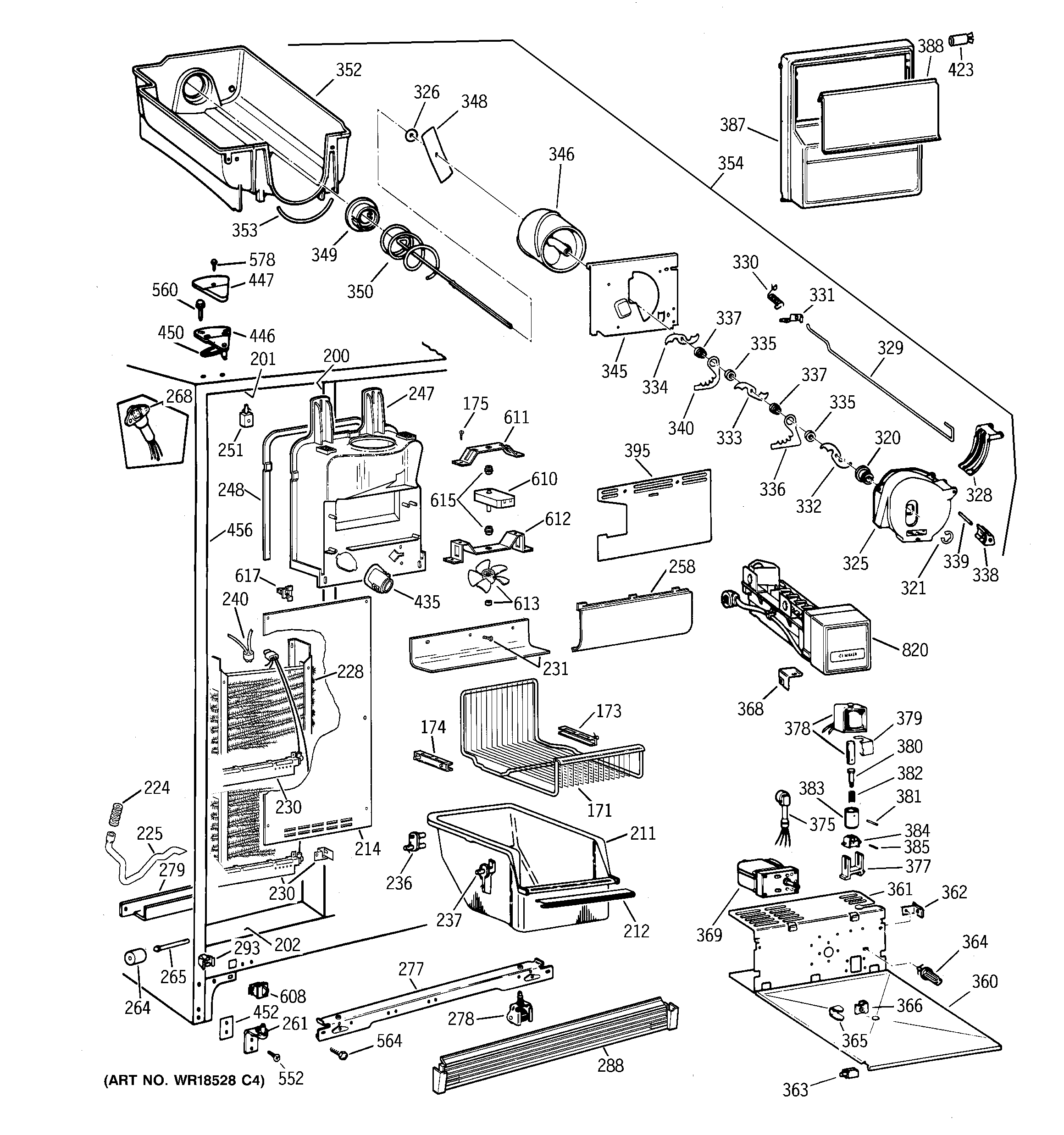 GE TFS25PPBABS freezer section diagram