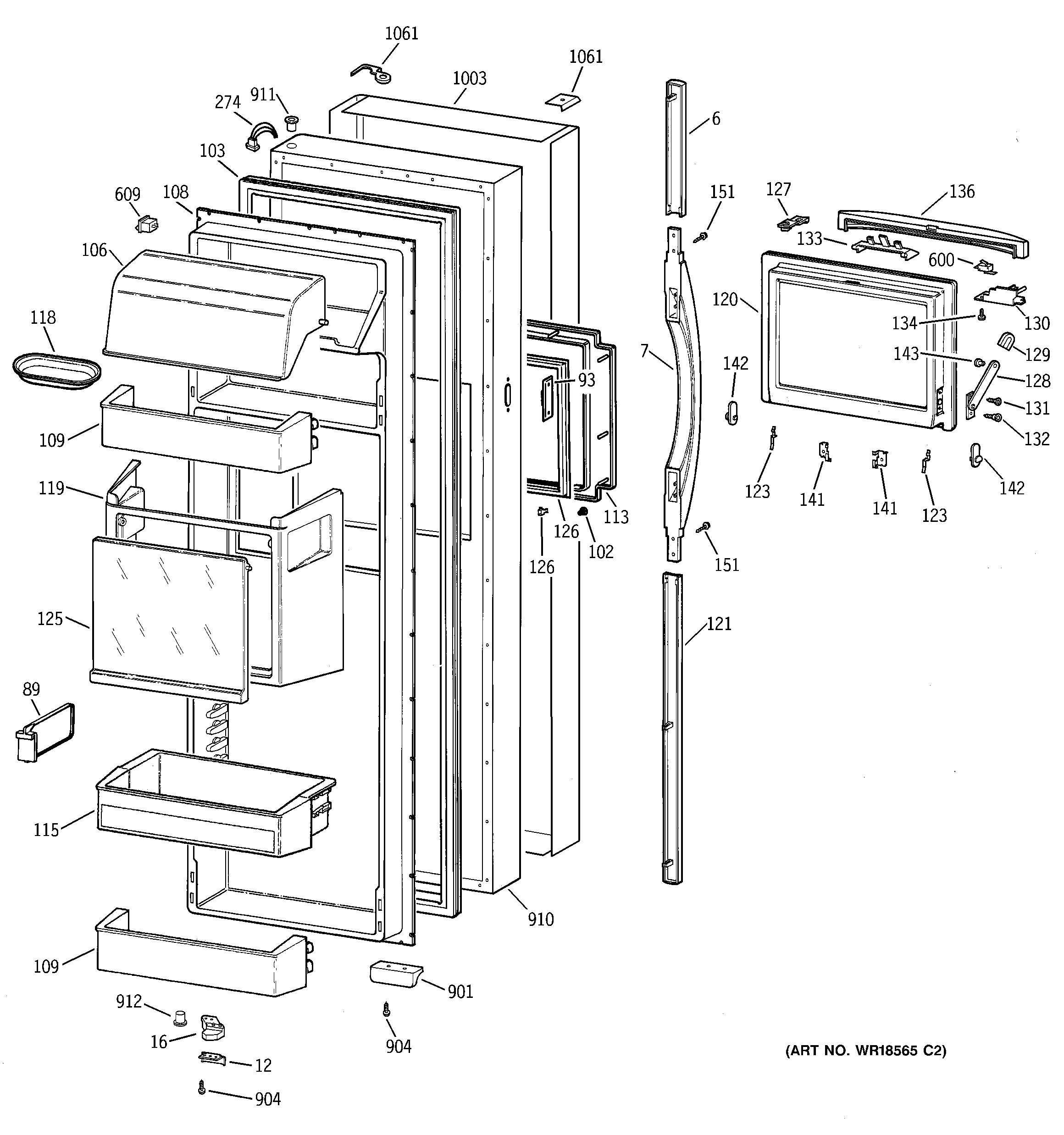 GE TFS28PBBABS fresh food door diagram