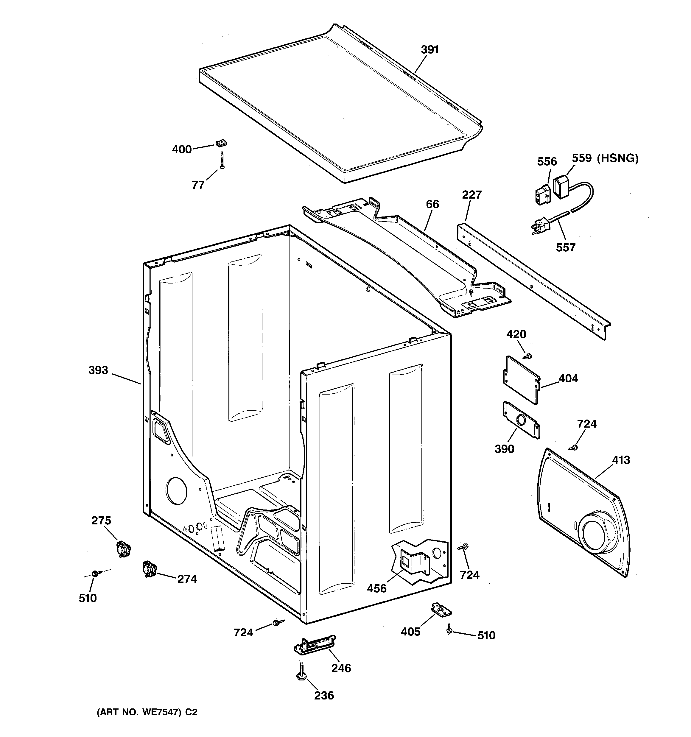 GE DVLR223GV0AA cabinet diagram