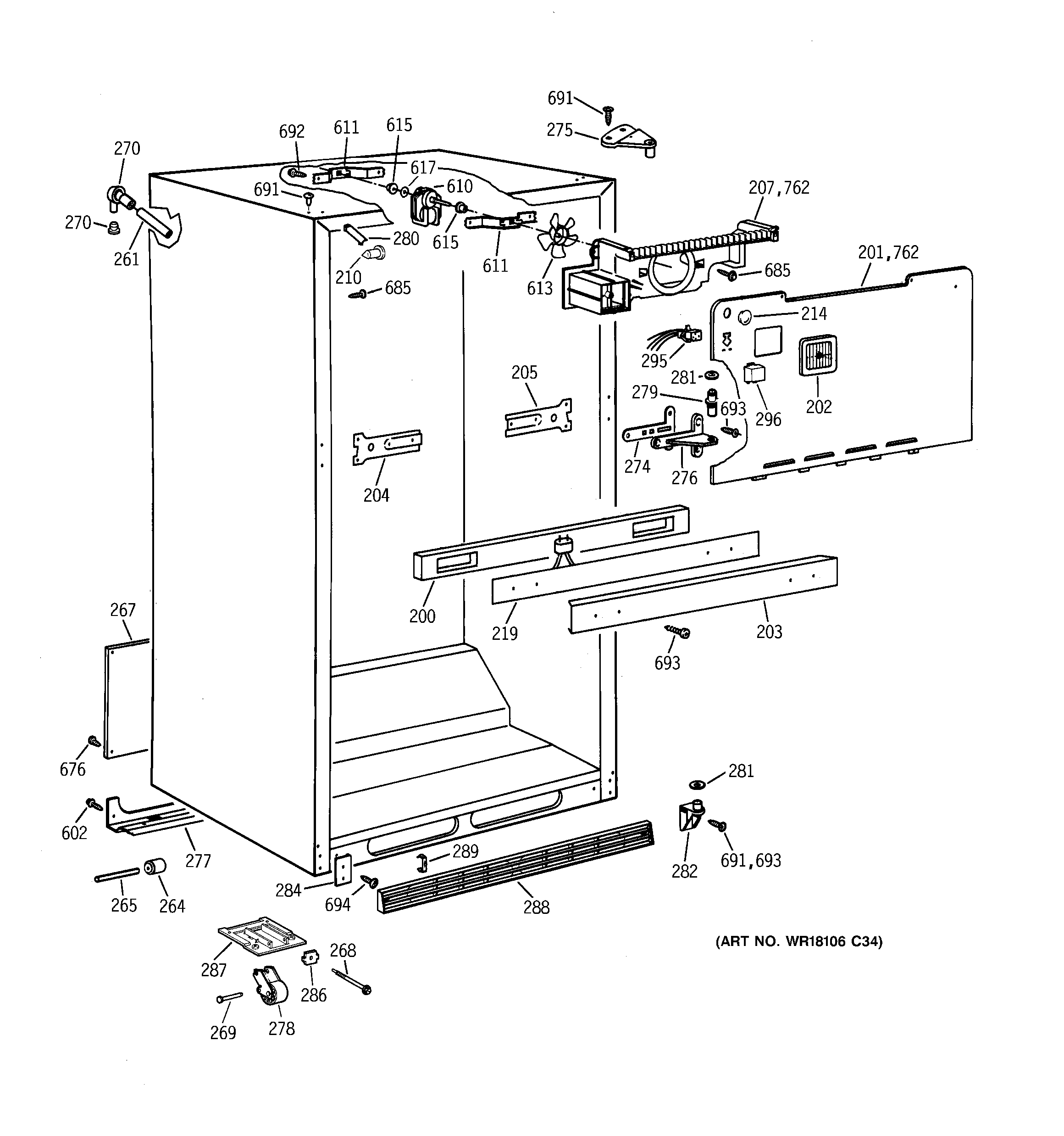 GE TBT24JABFRWW cabinet parts diagram