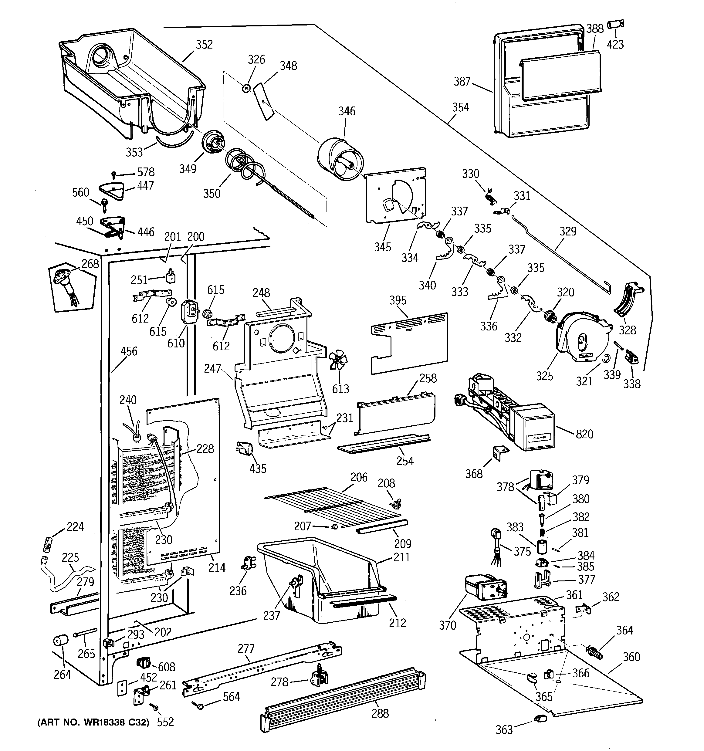 GE TFG20JRBAWW freezer section diagram