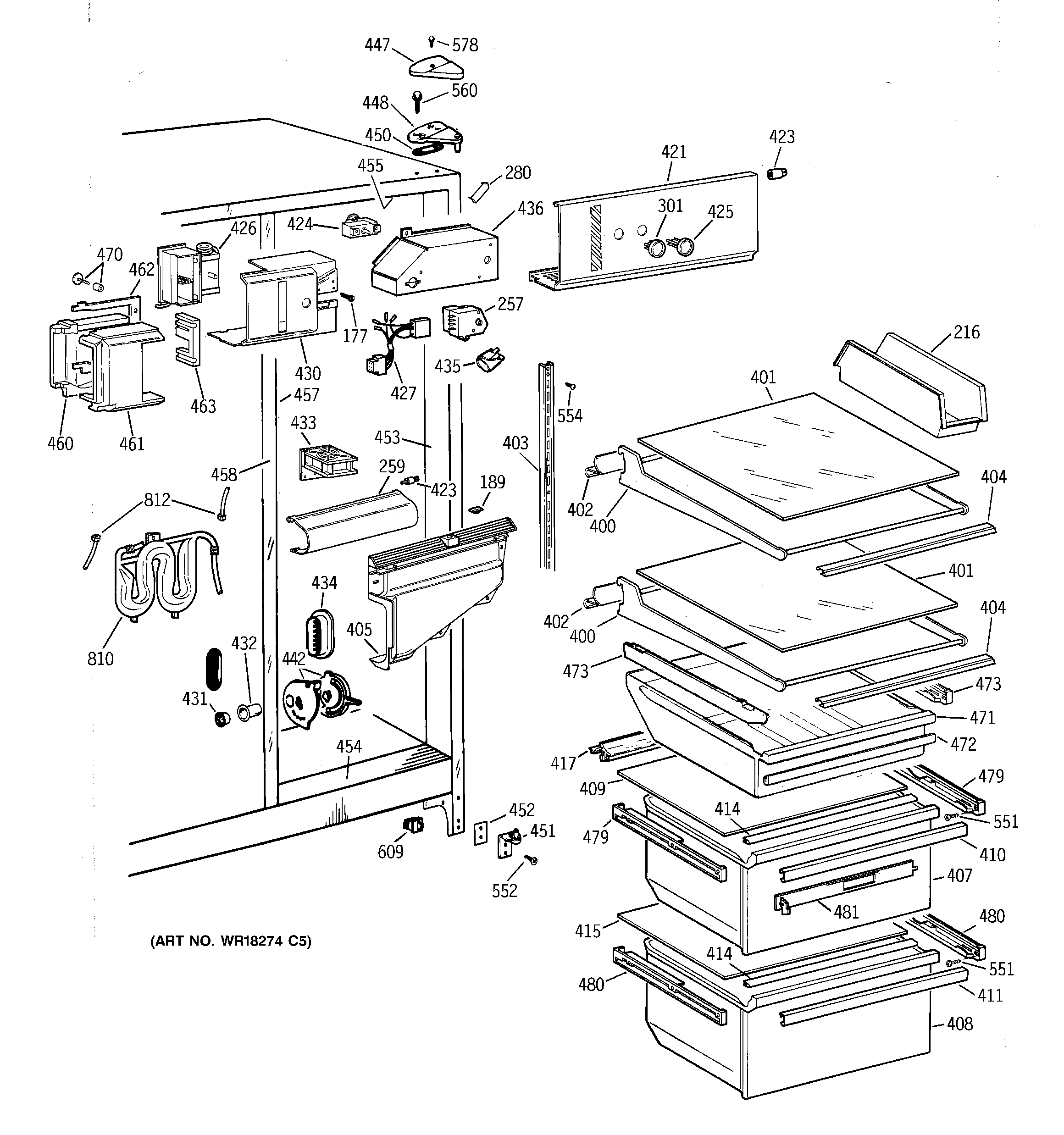 GE TFG22JRBAWW fresh food section diagram