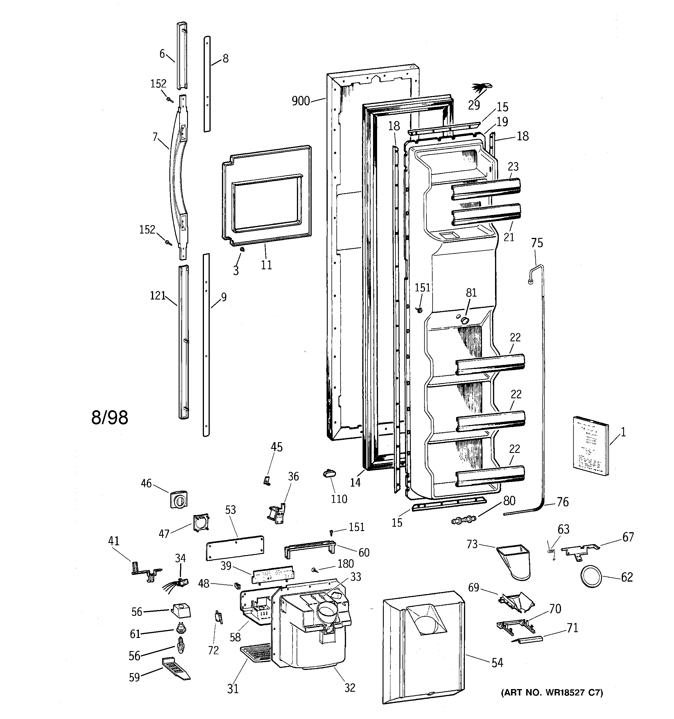 GE TFG25PRBABB freezer door diagram