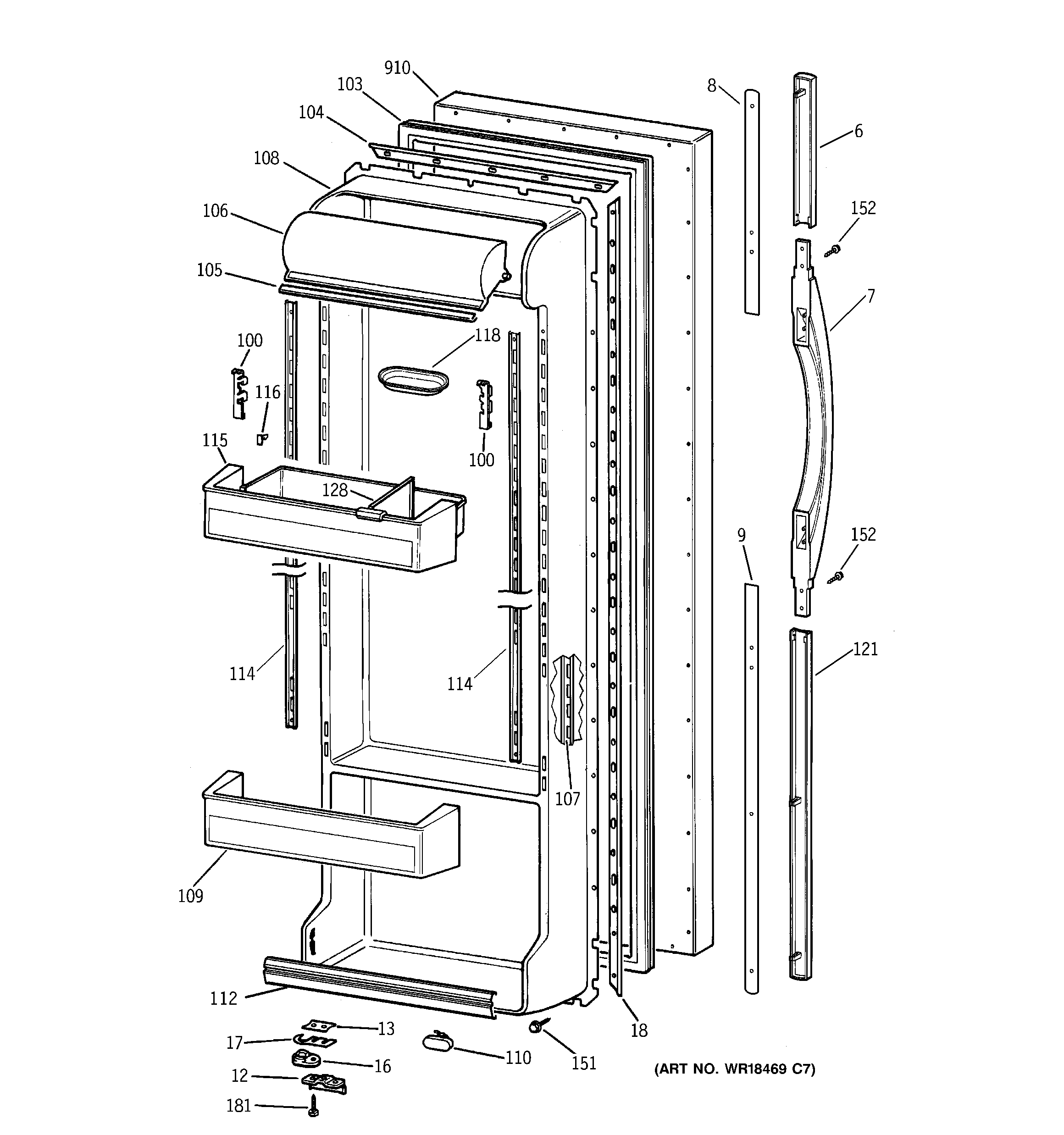 GE TFG25PRBABB fresh food door diagram