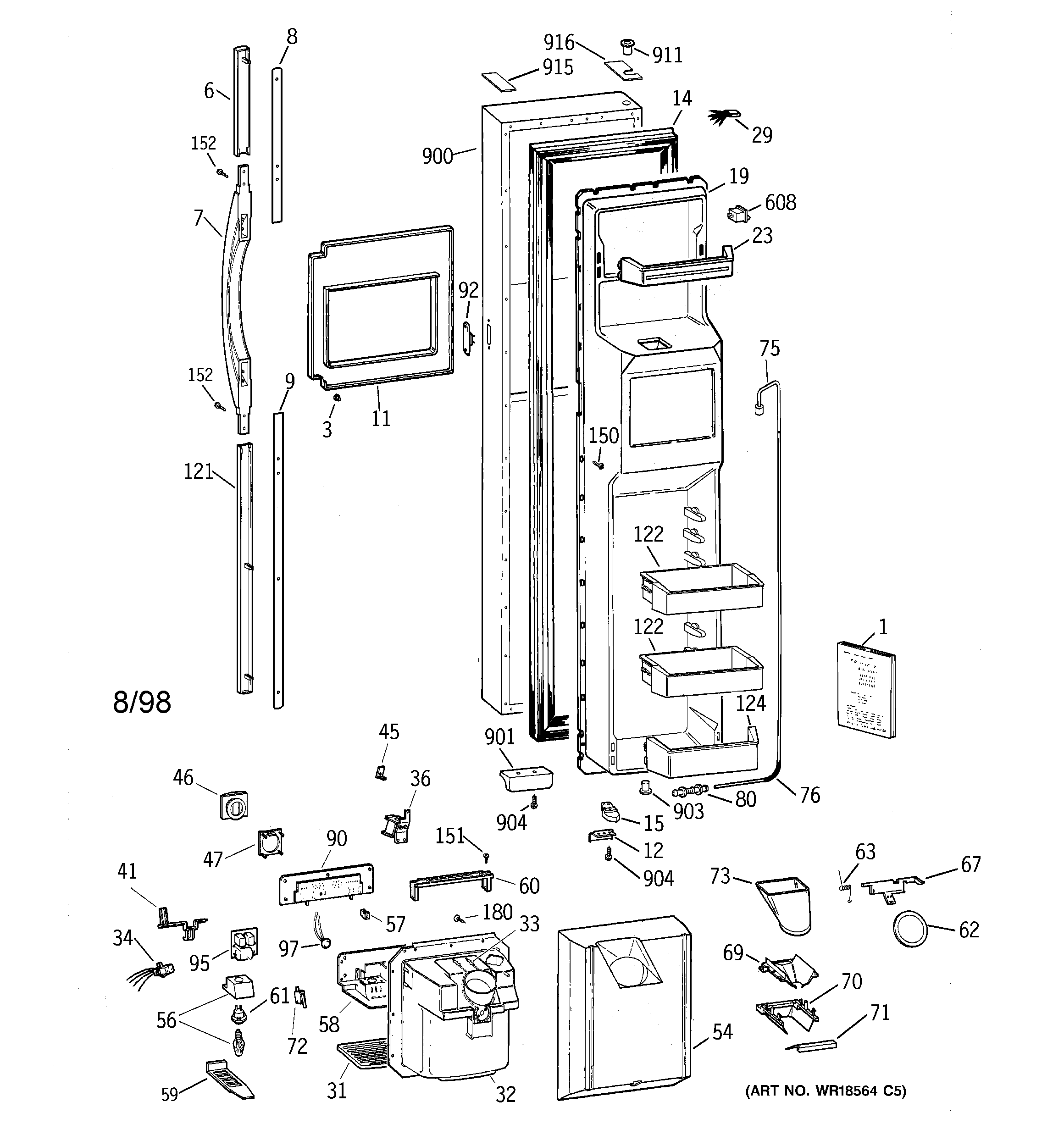 GE TFG28PFBAWW freezer door diagram
