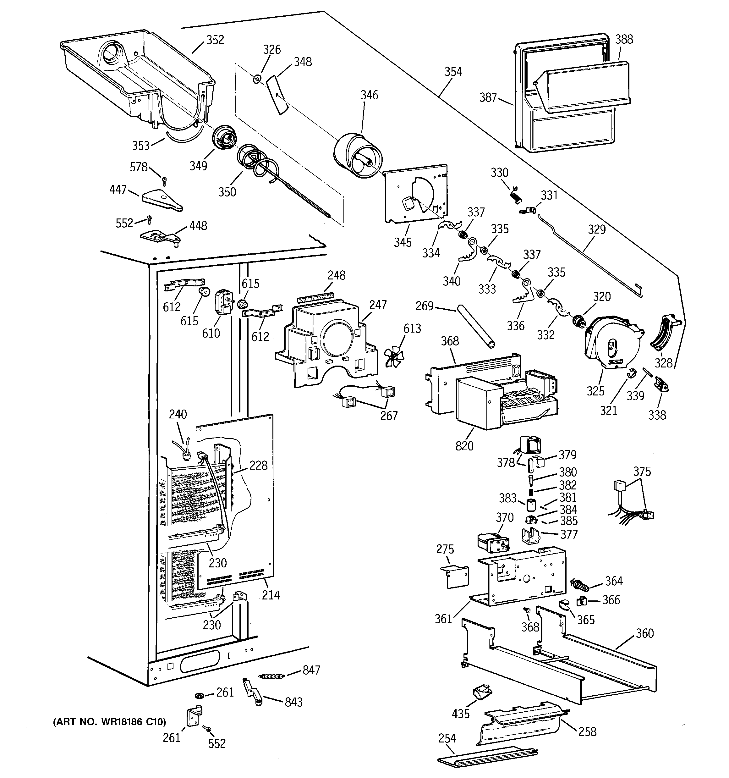 GE TFG28PFBAWW freezer section diagram