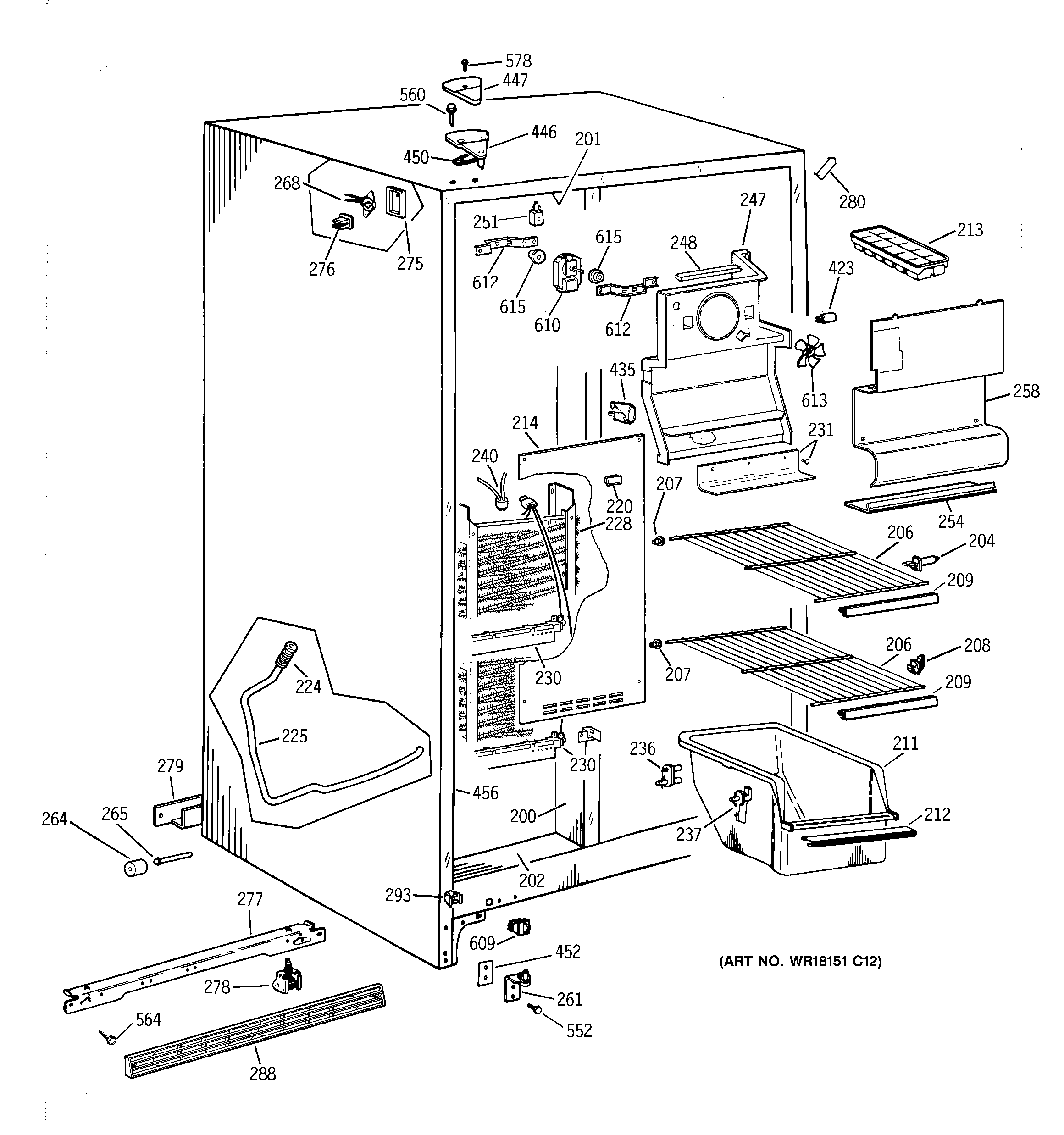 GE TFG20JABAWW freezer section diagram