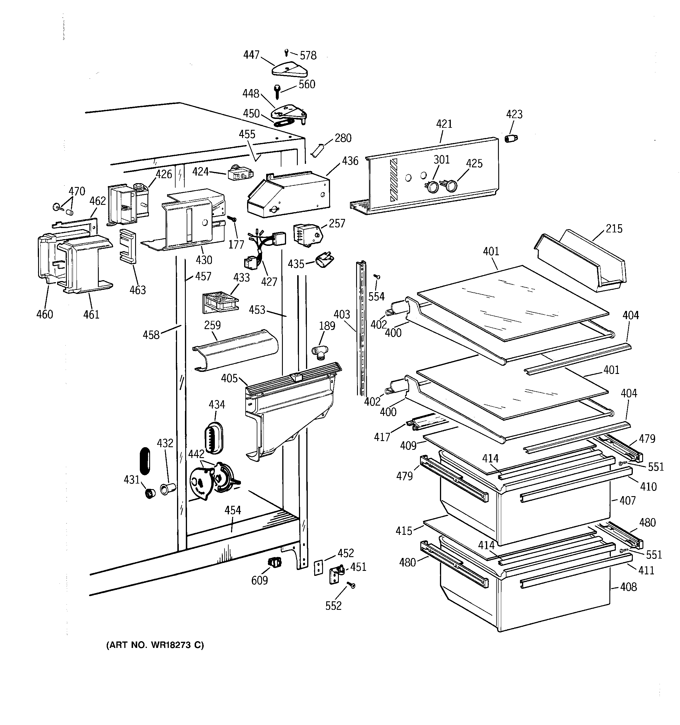 GE TFG20JABAWW fresh food section diagram