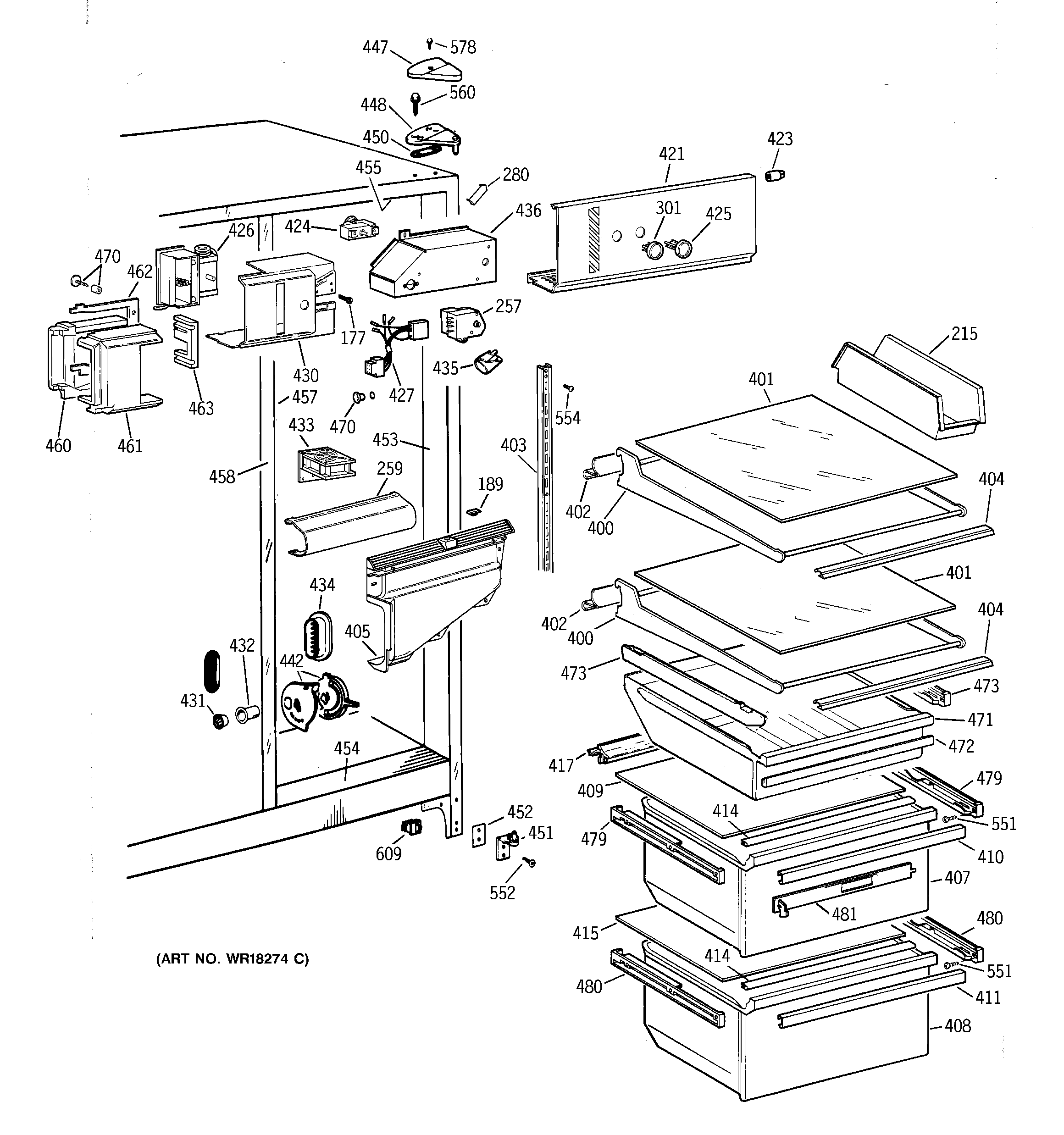GE TFG22JABAWW fresh food section diagram
