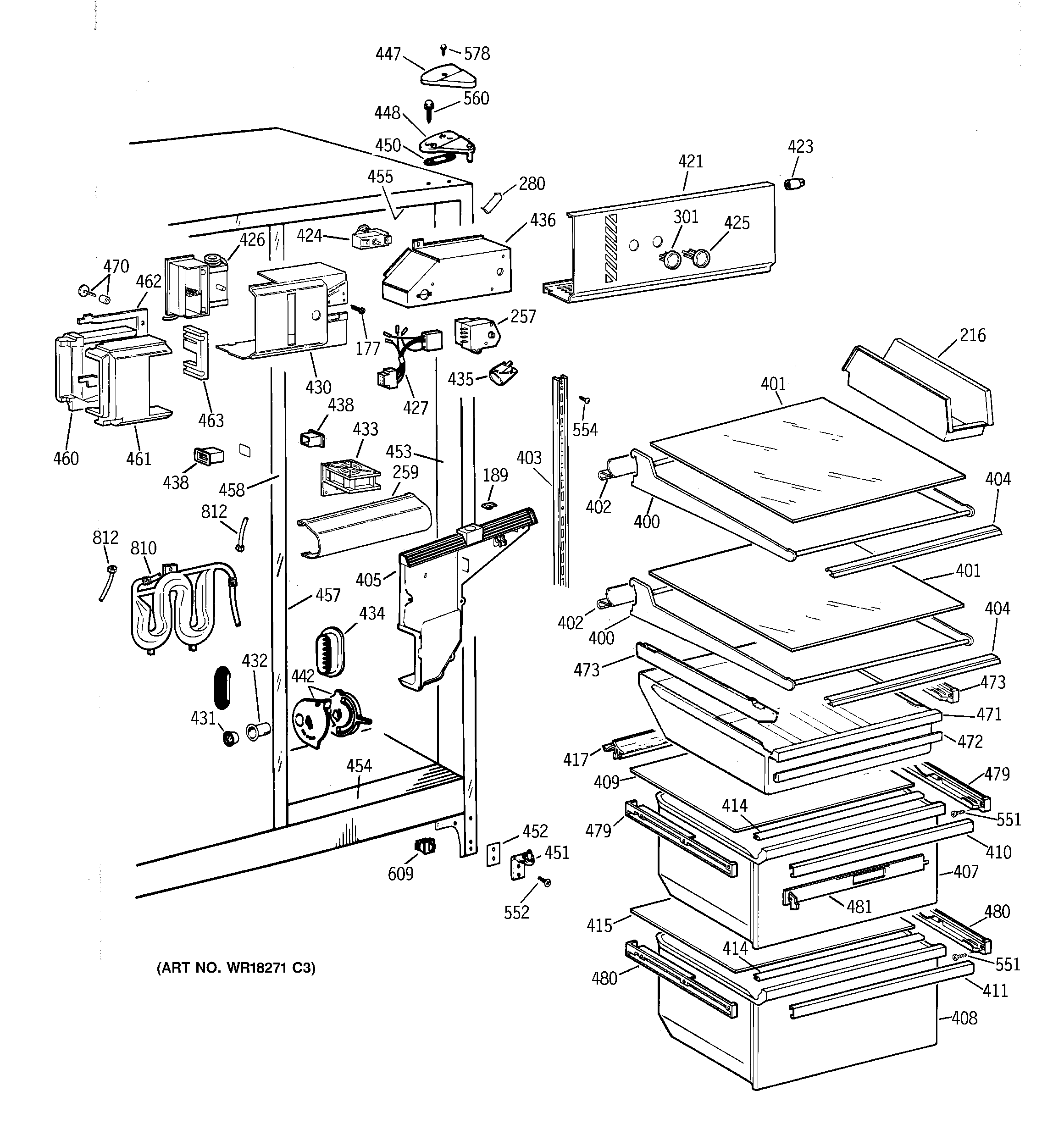 GE TFG25JRBAWW fresh food section diagram