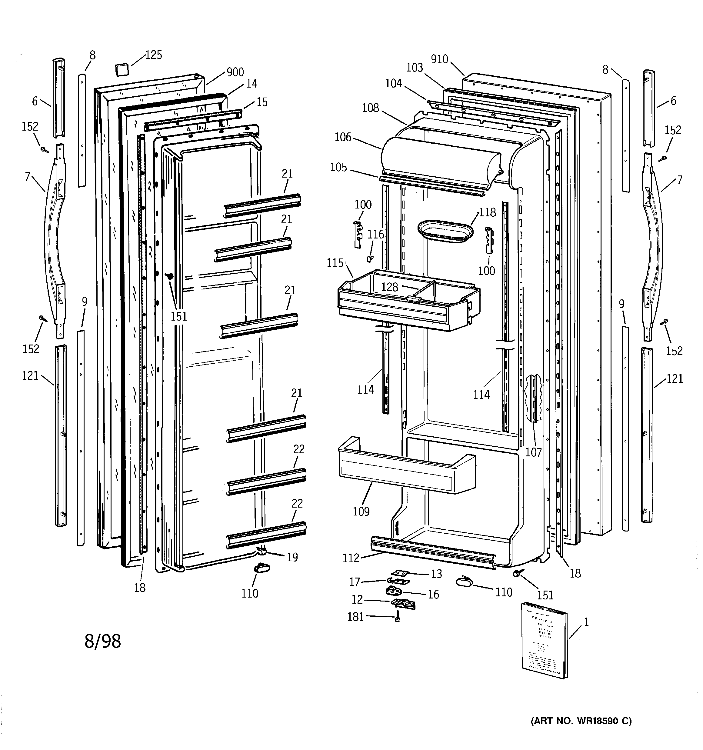 GE TFG25PABAWW doors diagram