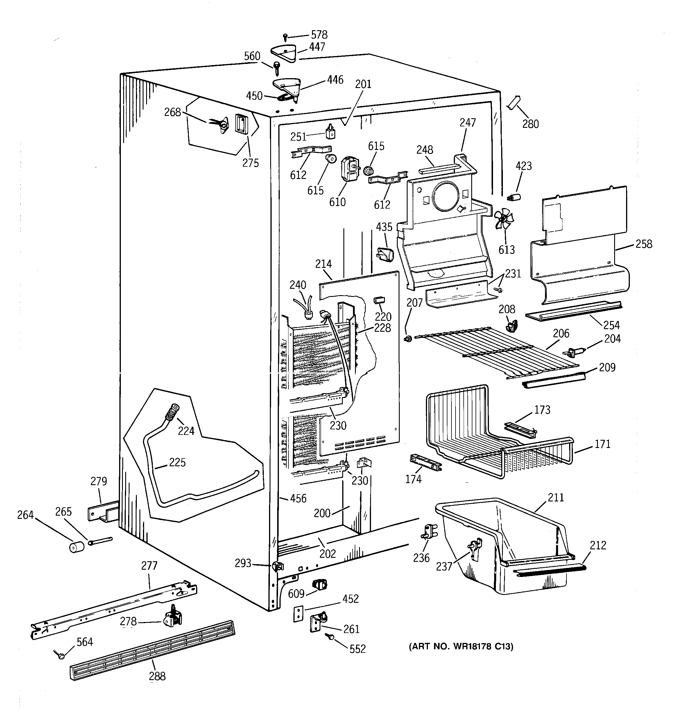 GE TFG25PABAWW freezer section diagram