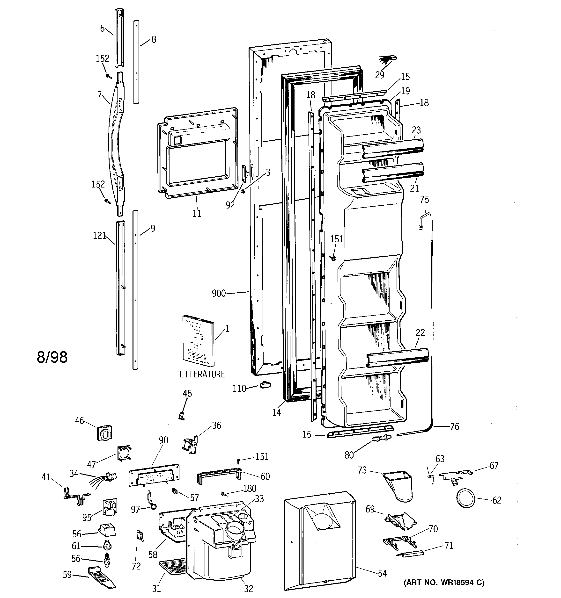 GE TFG25PEBAWH freezer door diagram