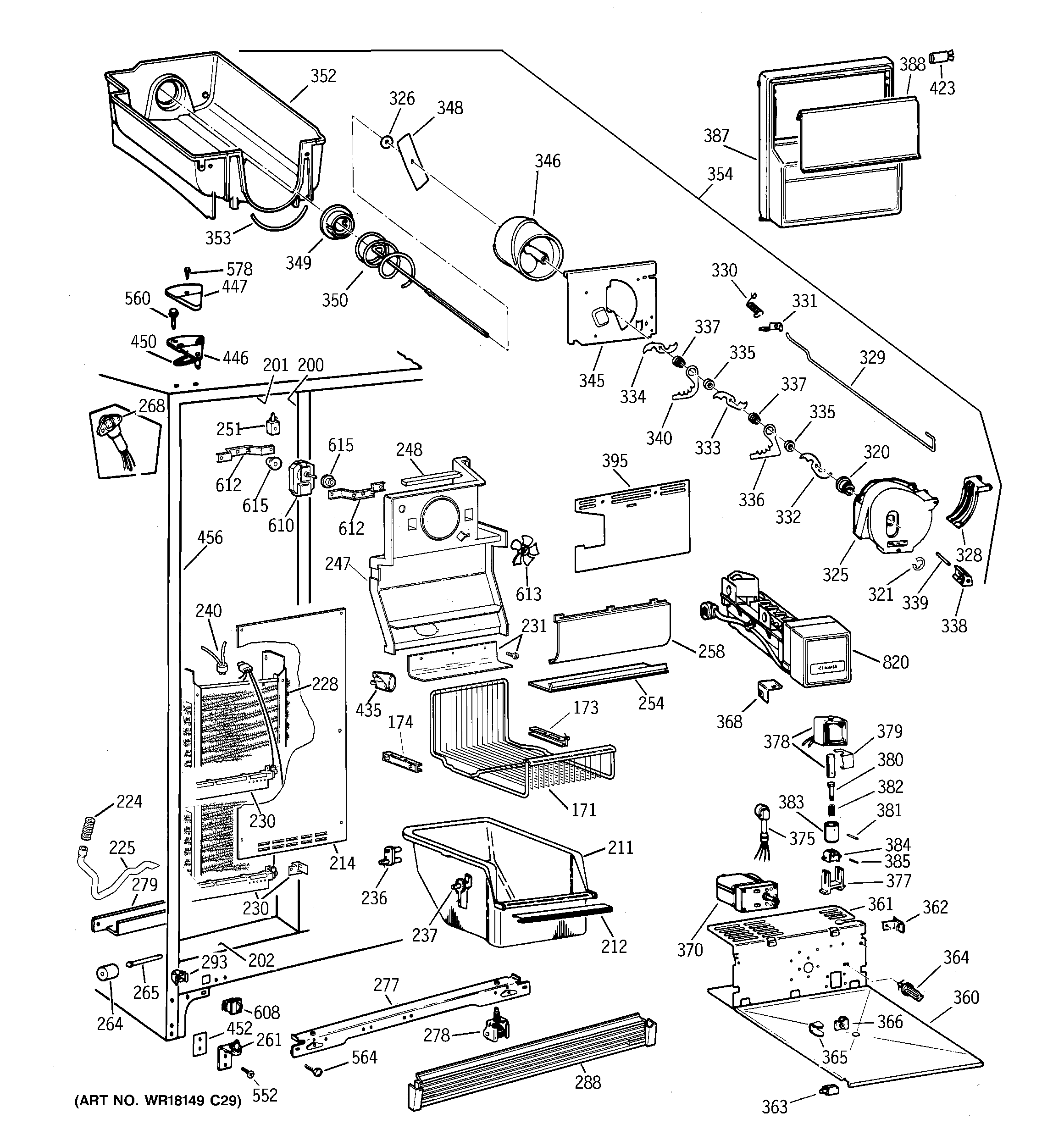 GE TFG25PEBAWH freezer section diagram