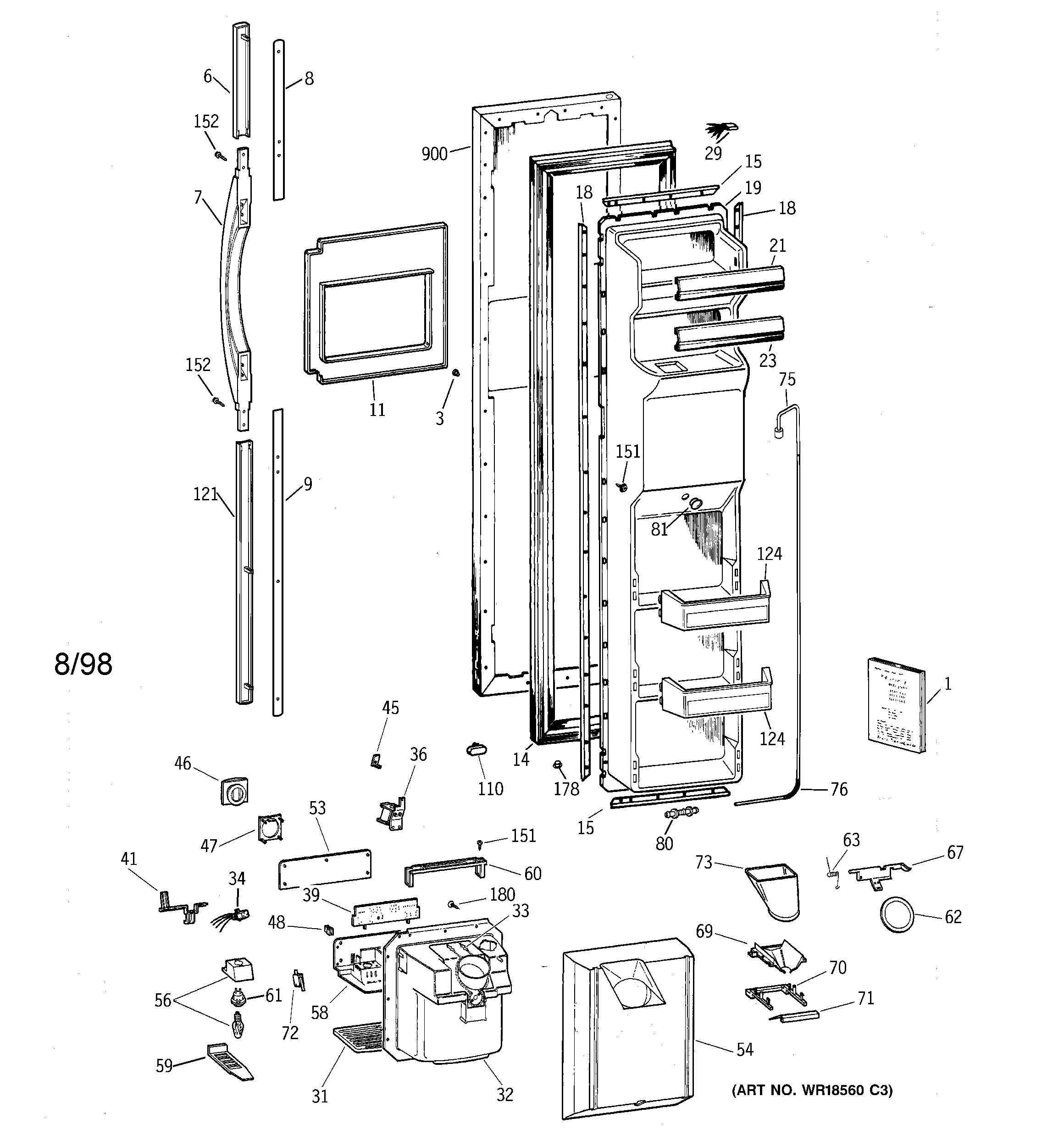 GE TFG27PRBAWW freezer door diagram