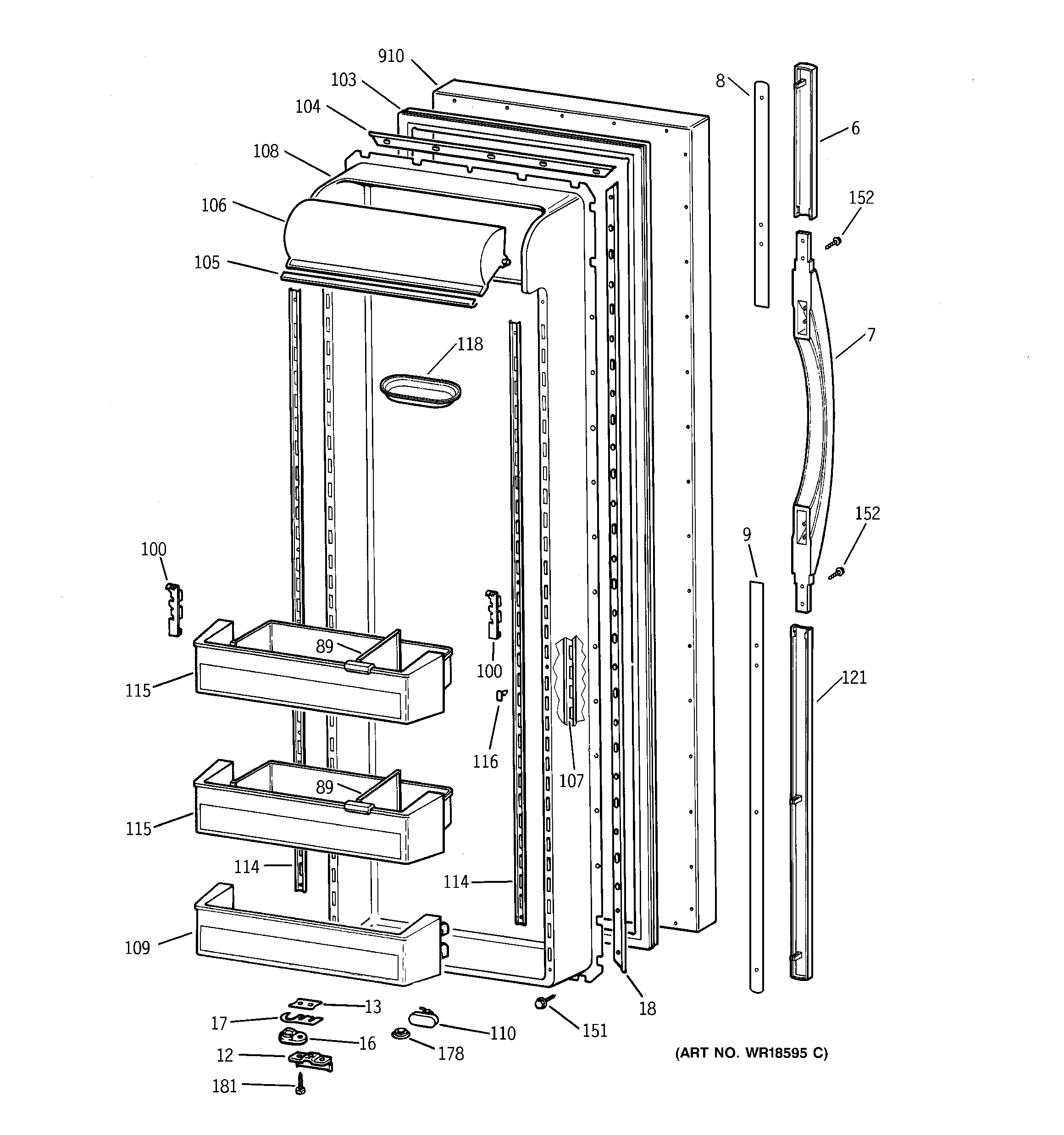GE TFG27PRBAWW fresh food door diagram